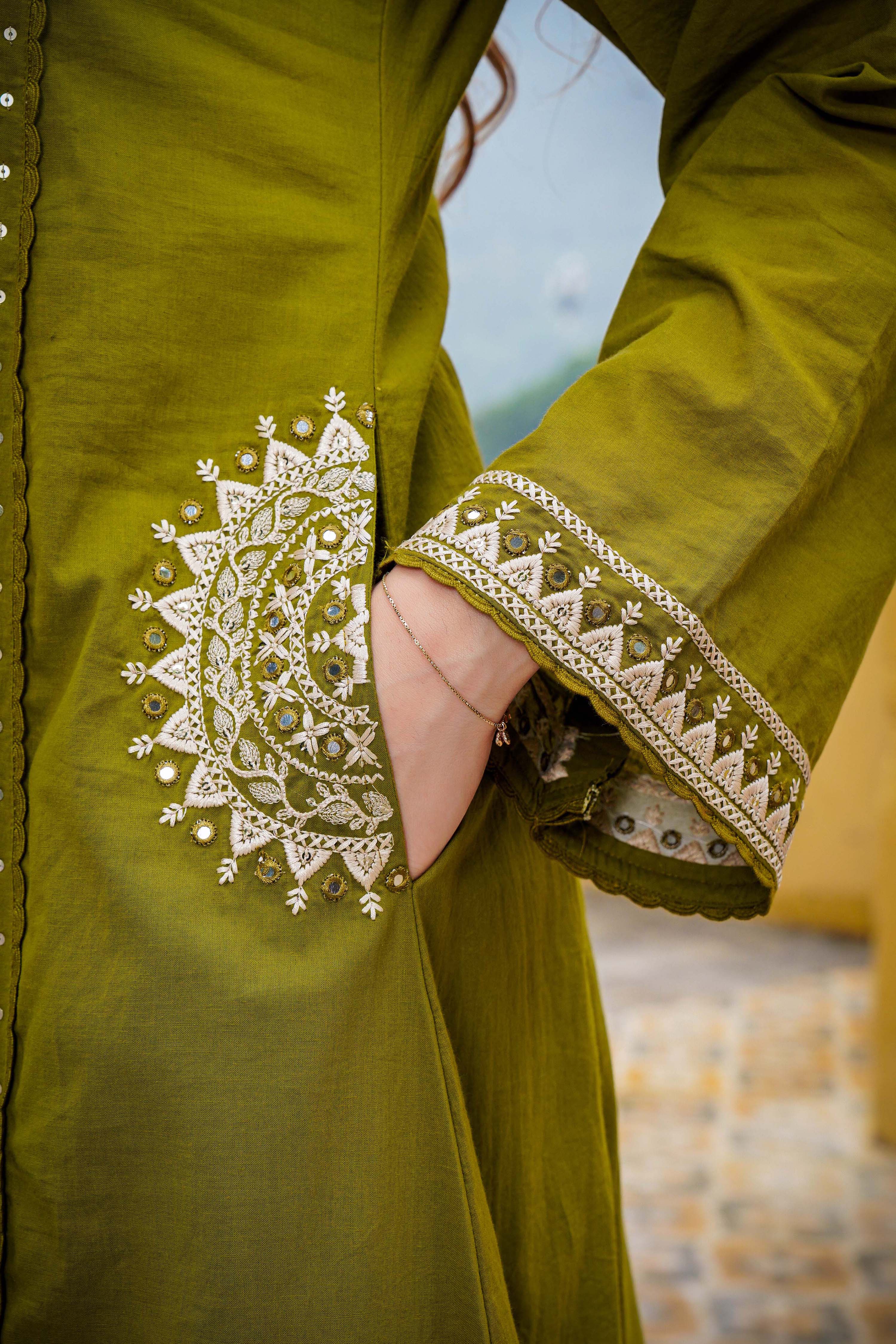Olive Bloom Flared Mul Cotton Suit Set - Image 14