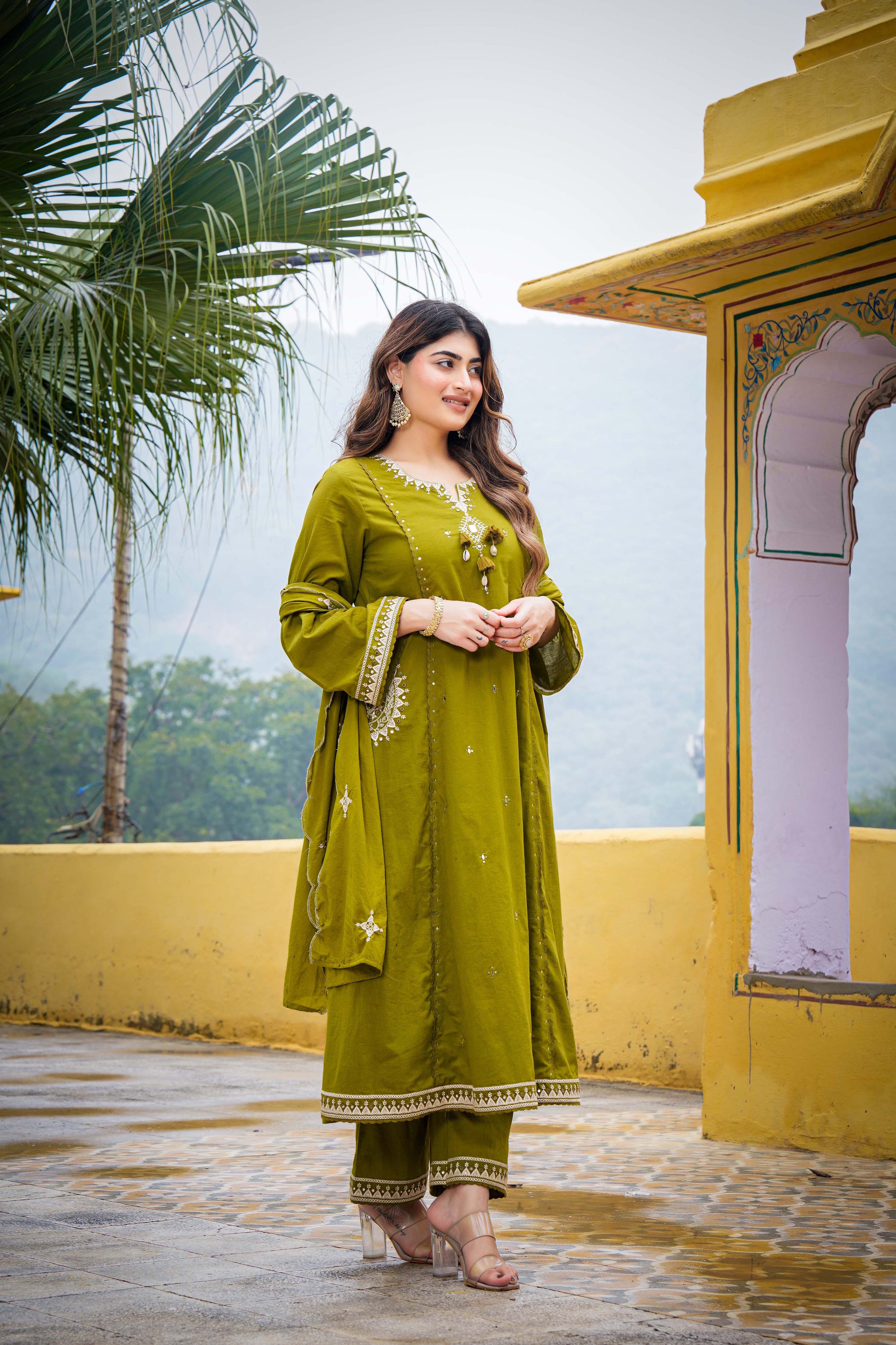 Olive Bloom Flared Mul Cotton Suit Set - Image 6