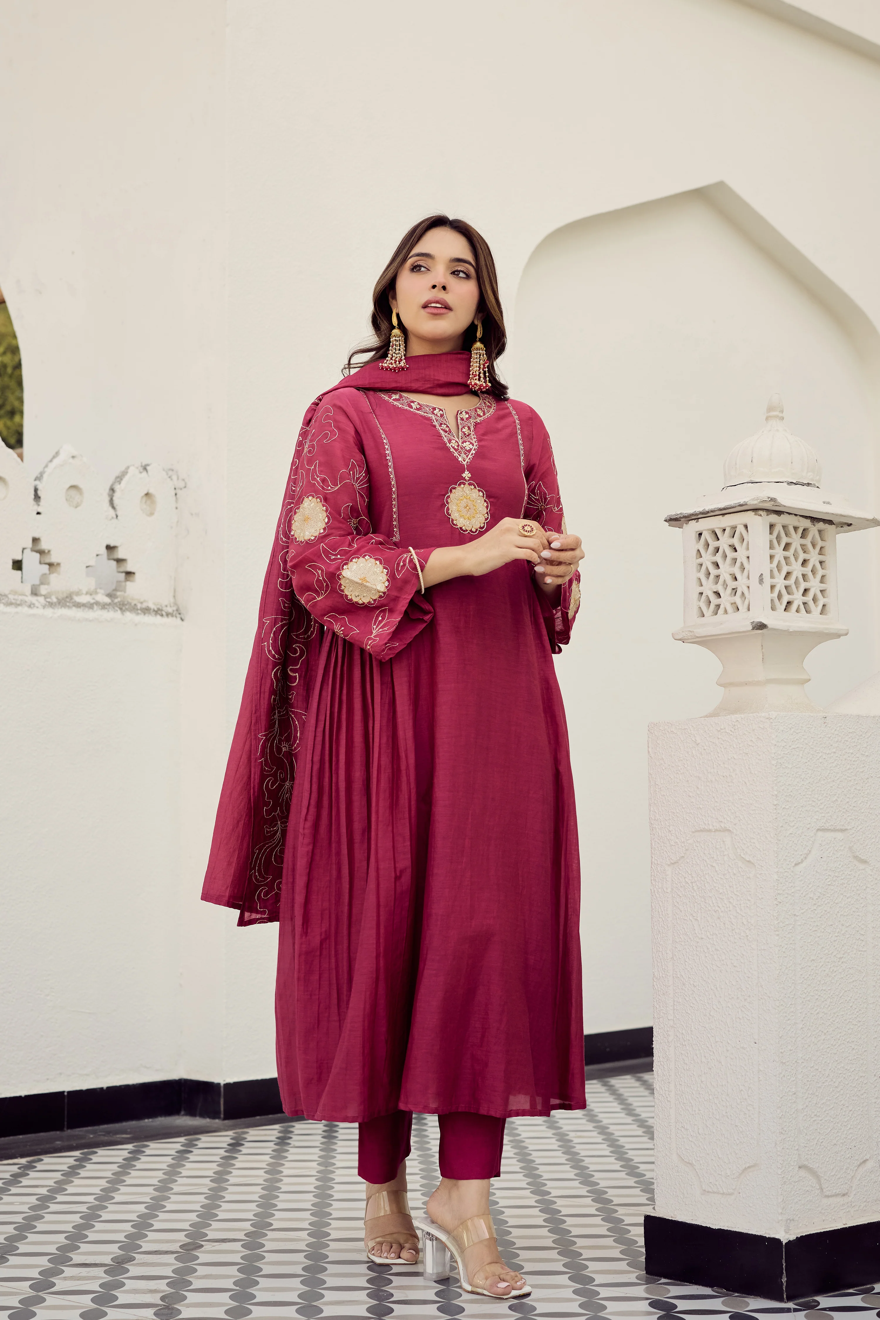 Blush Bloom Chanderi Kurta Set - Image 12