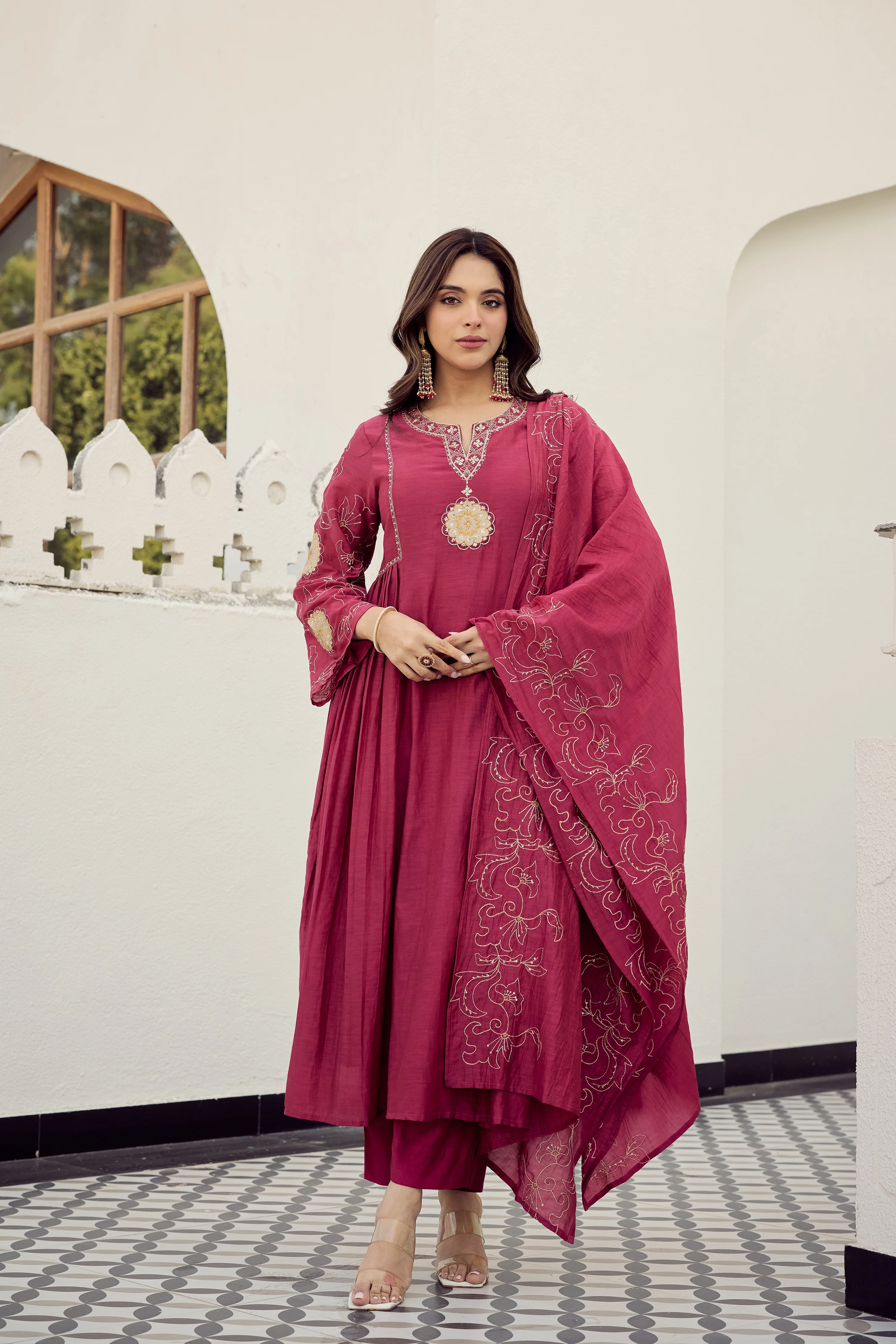 Blush Bloom Chanderi Kurta Set - Image 5