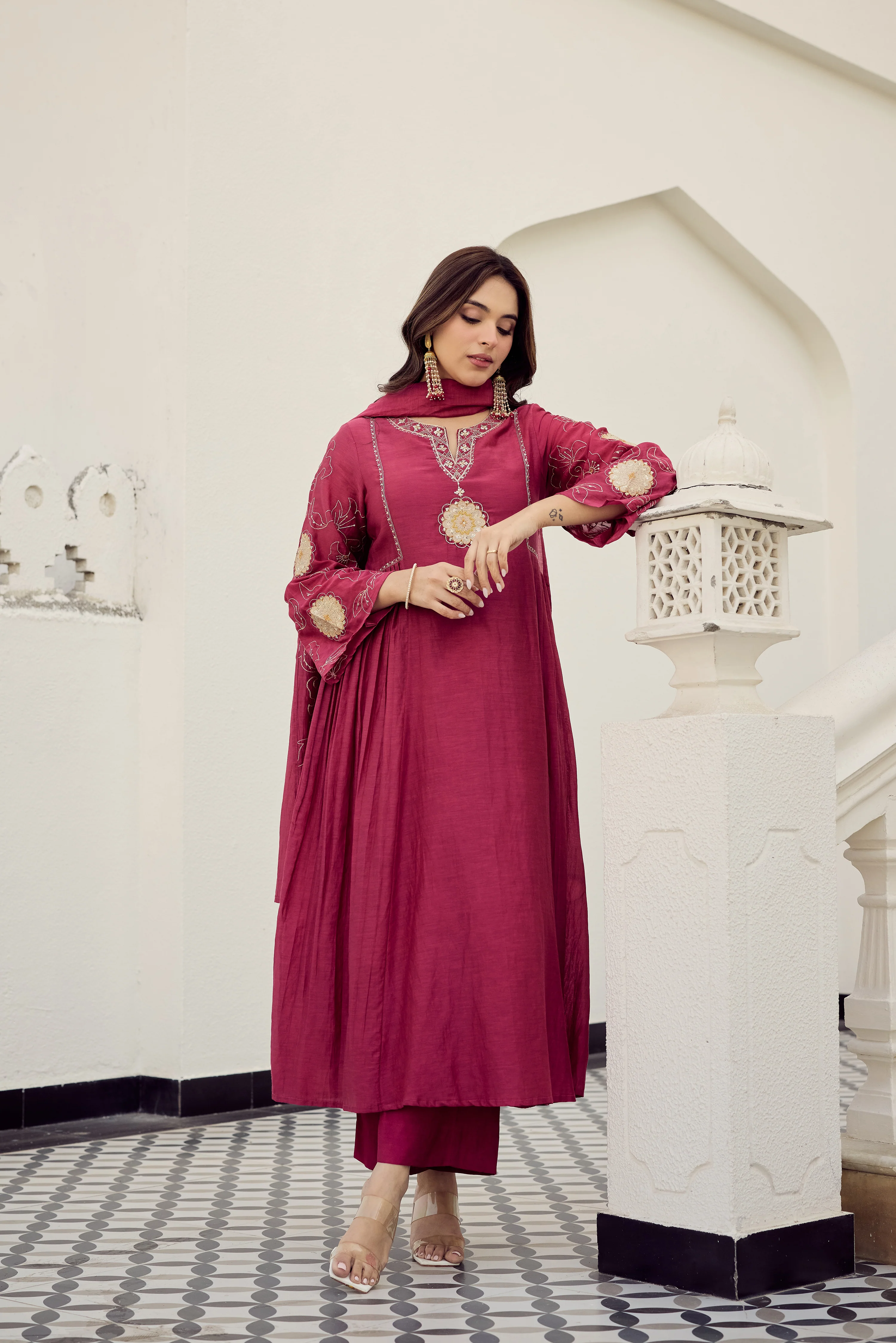 Blush Bloom Chanderi Kurta Set - Image 8