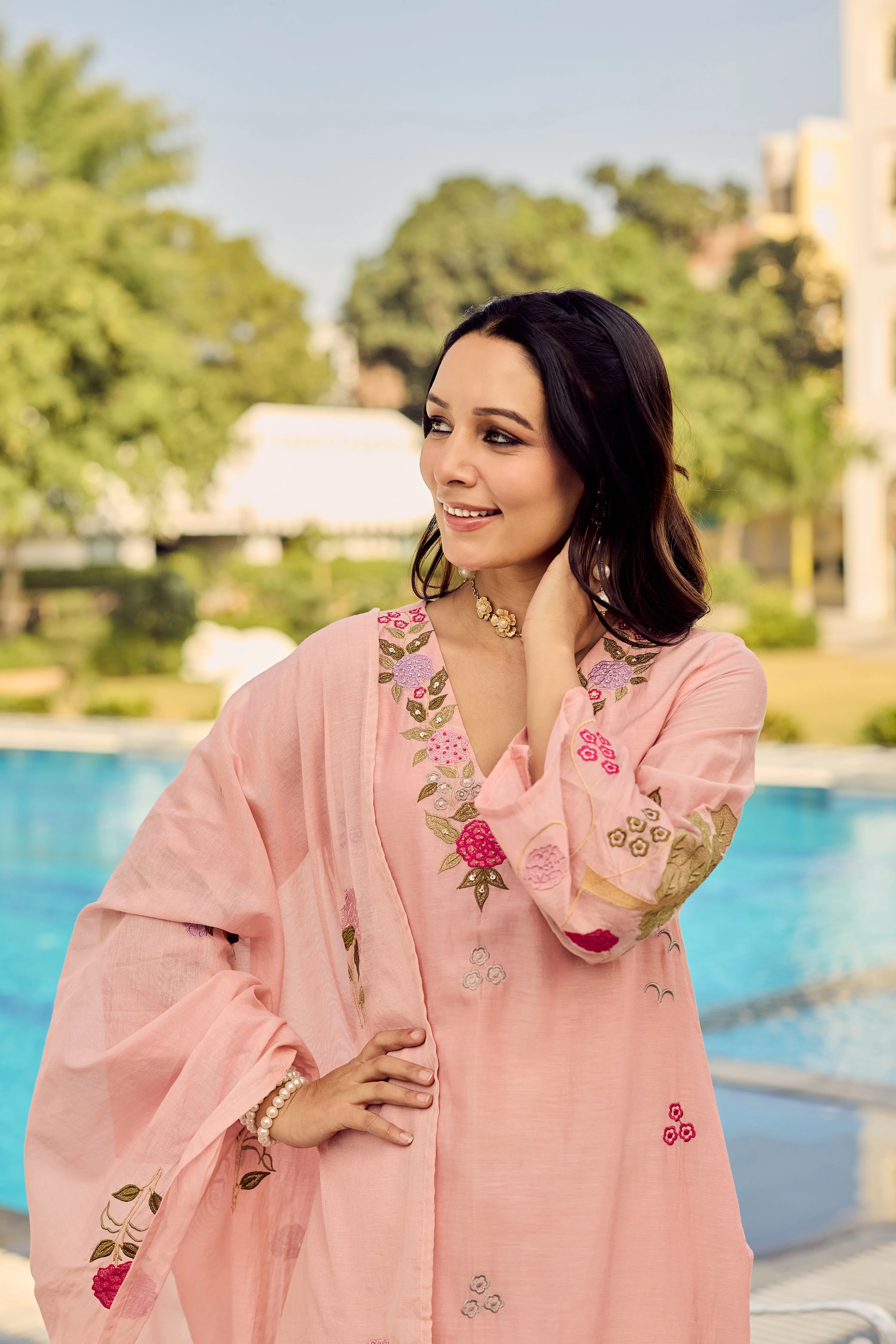 Dusty Rose Glow Chanderi Suit Set - Image 13