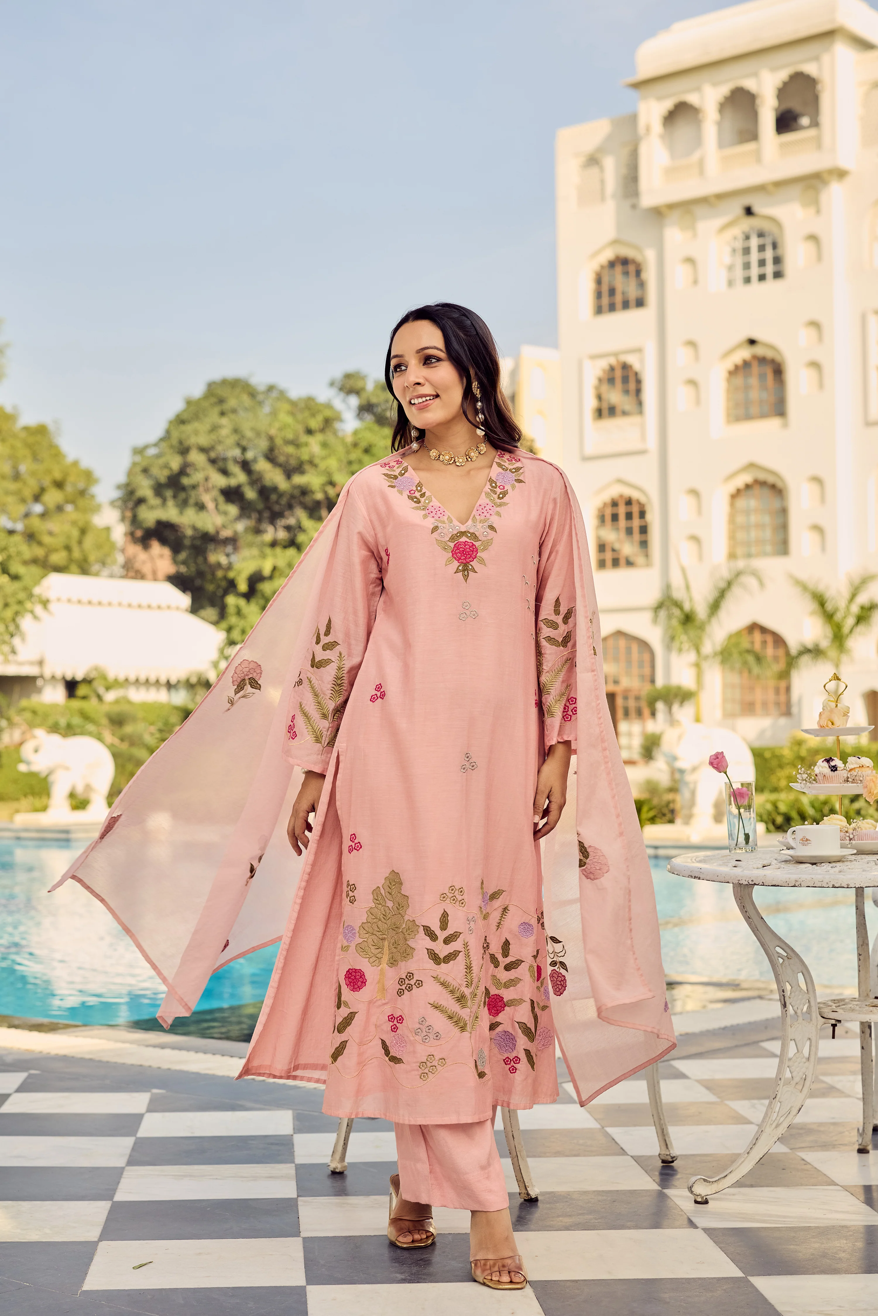 Dusty Rose Glow Chanderi Suit Set - Image 4