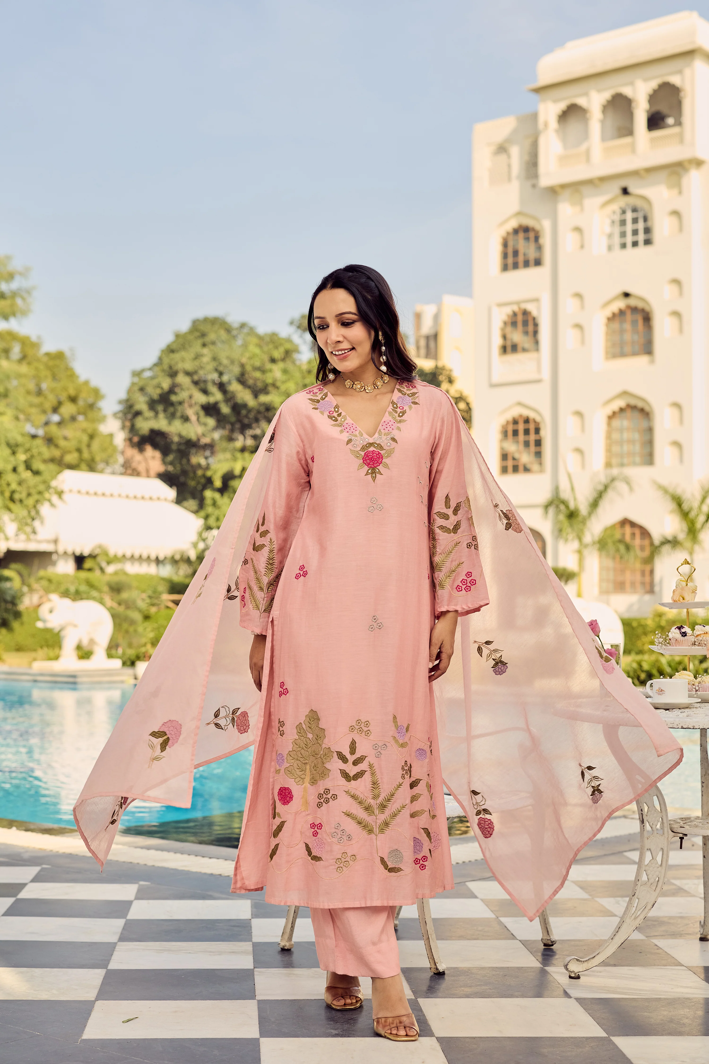 Dusty Rose Glow Chanderi Suit Set - Image 5