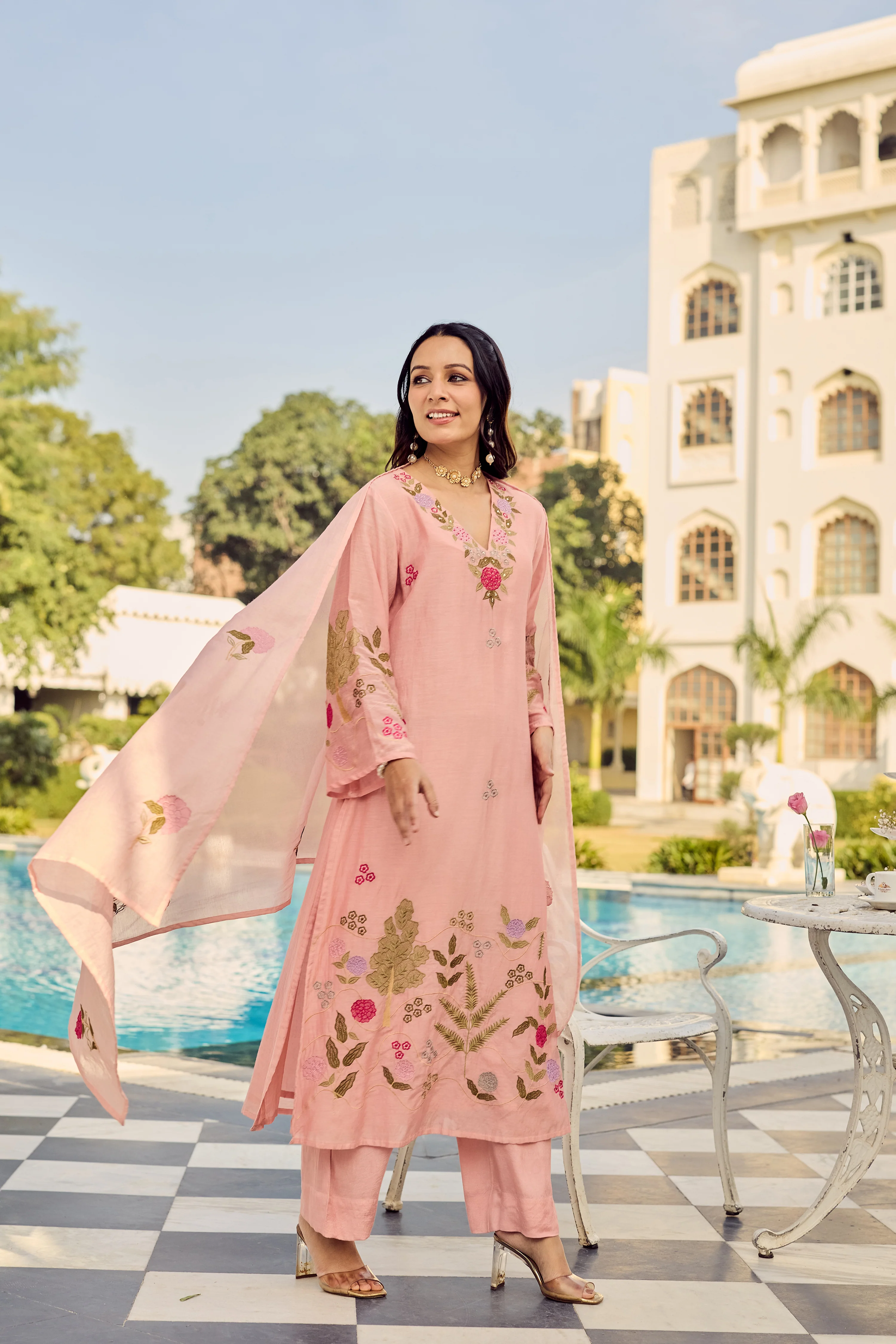Dusty Rose Glow Chanderi Suit Set - Image 7