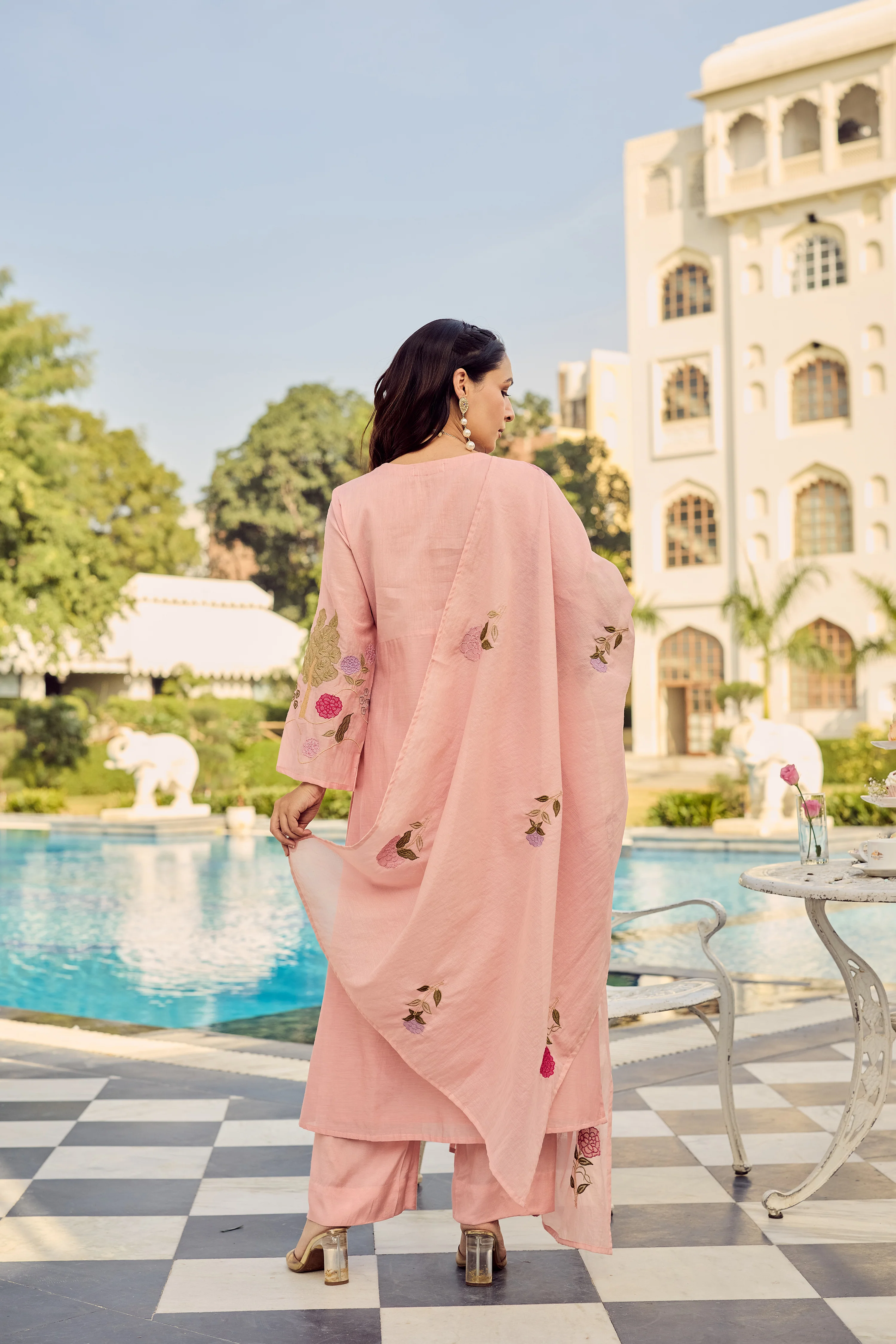Dusty Rose Glow Chanderi Suit Set - Image 8