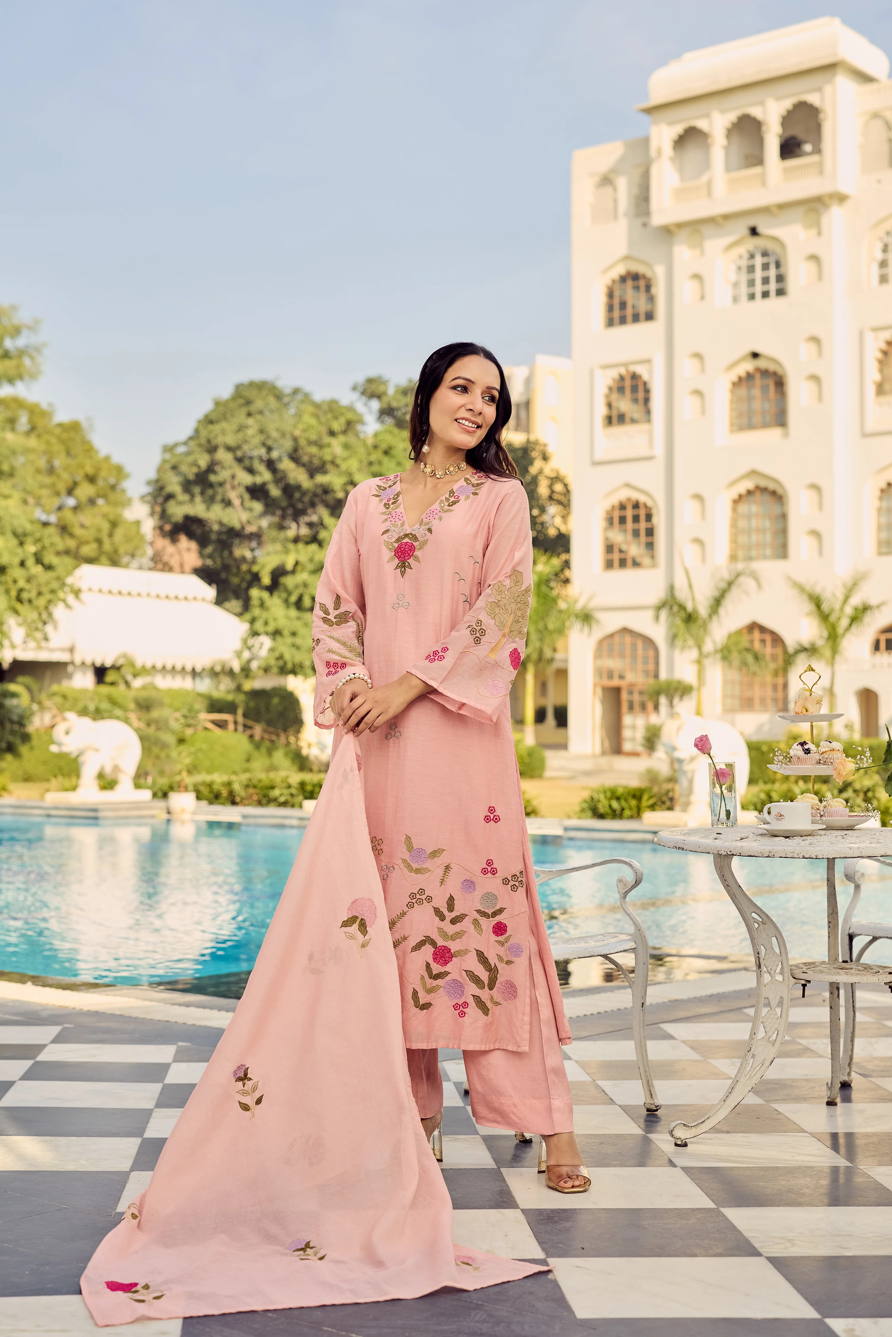 Dusty Rose Glow Chanderi Suit Set - Image 9