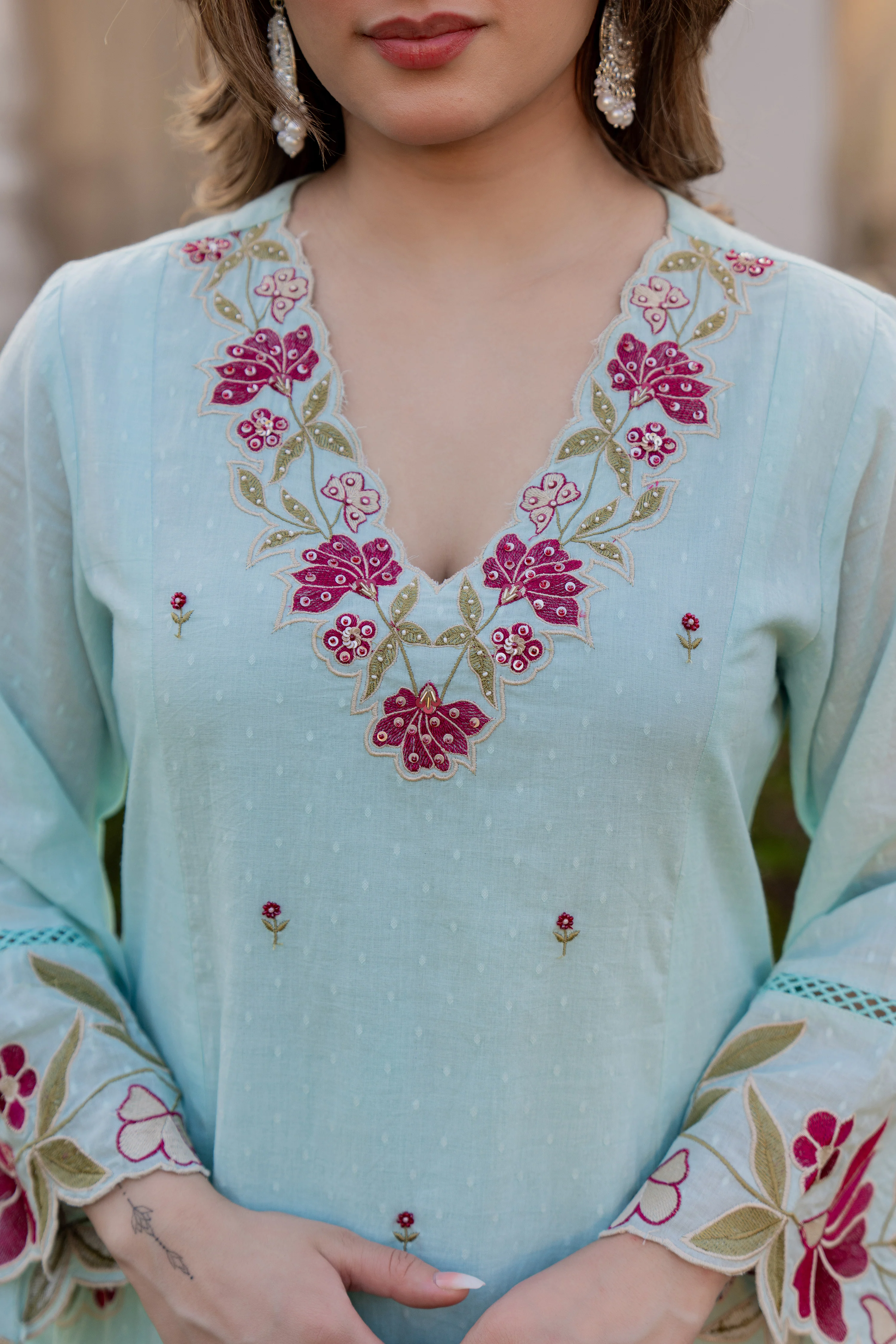 Azure Bloom Cotton Dobby Suit Set - Image 11
