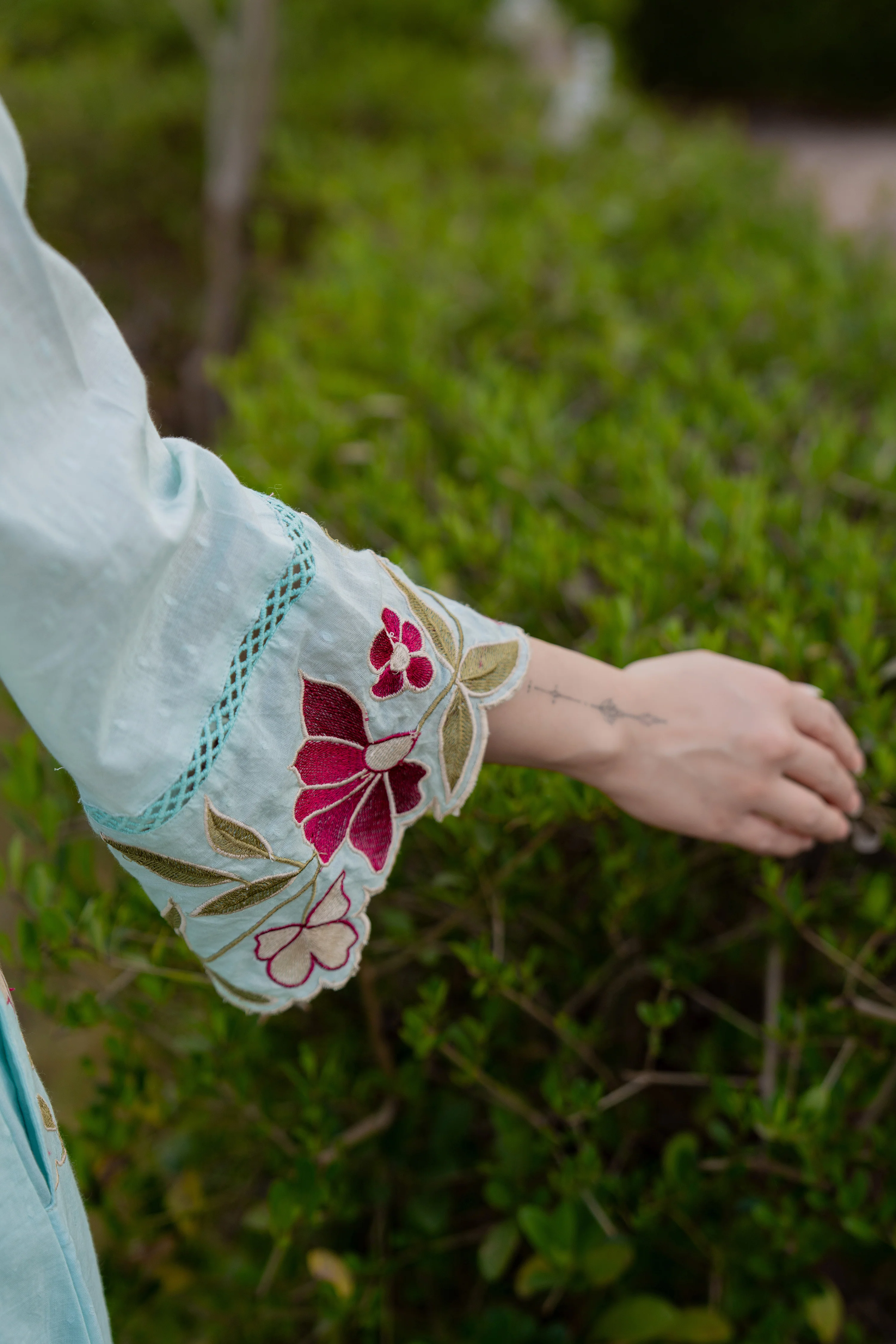 Azure Bloom Cotton Dobby Suit Set - Image 12