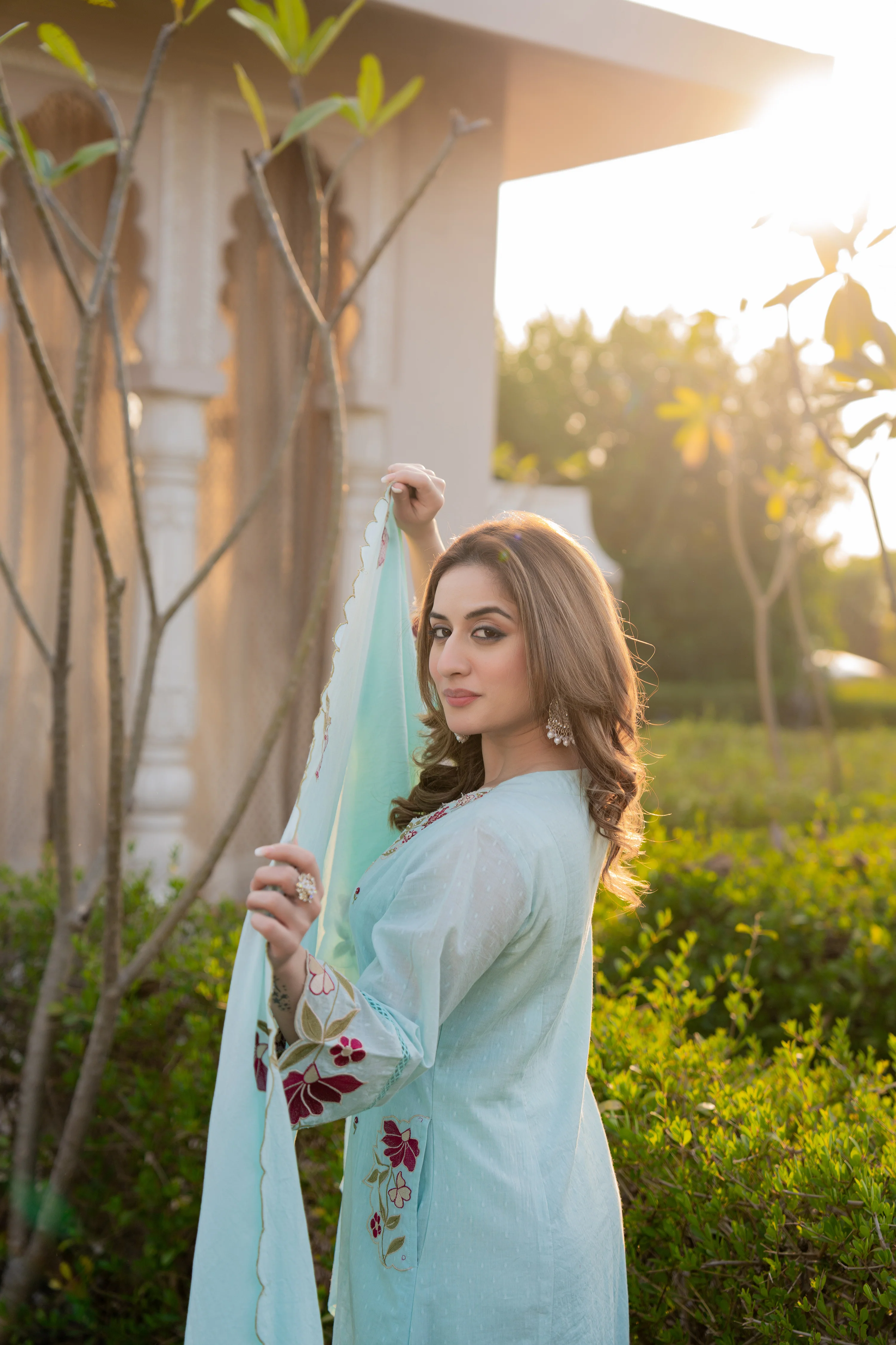 Azure Bloom Cotton Dobby Suit Set - Image 13