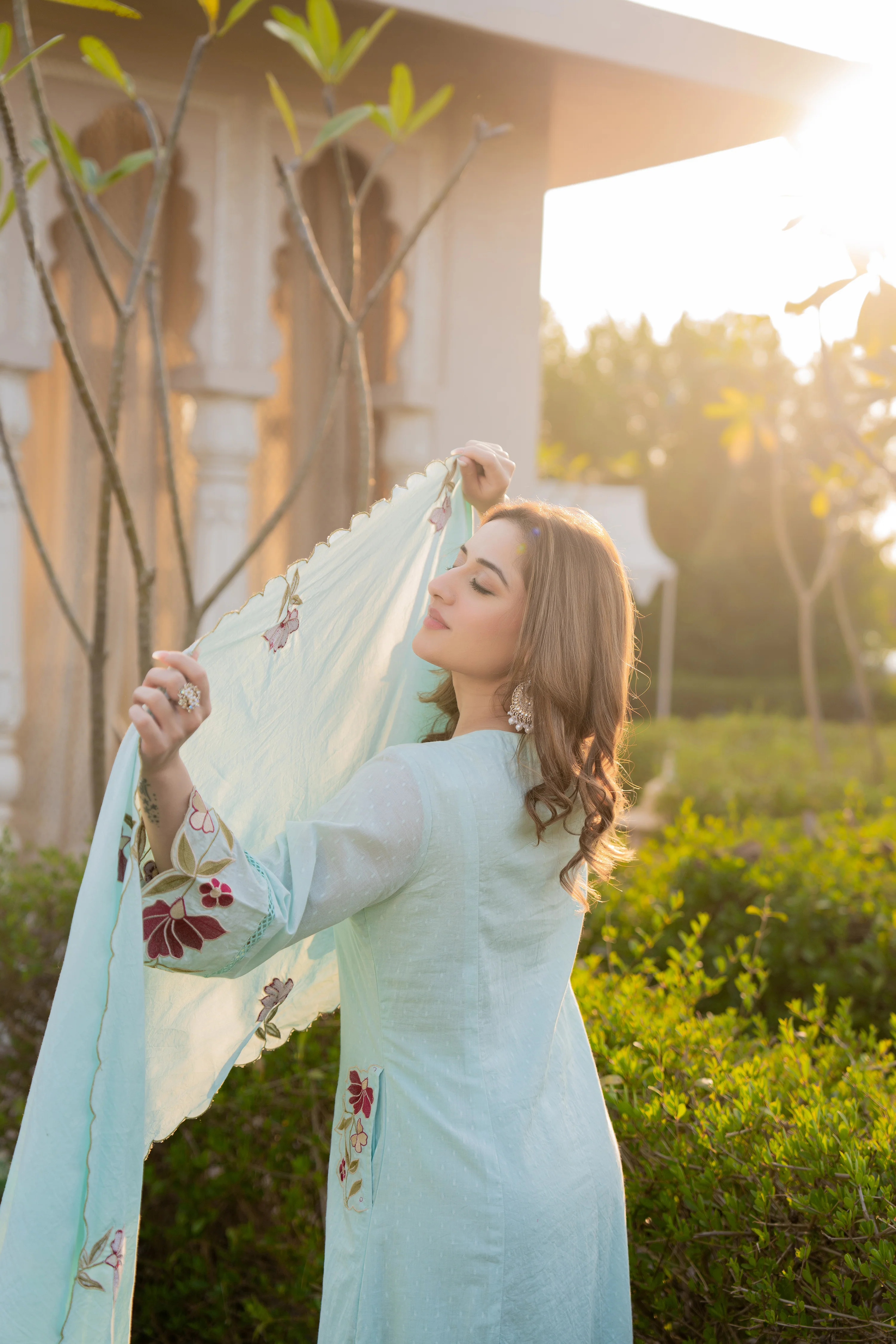 Azure Bloom Cotton Dobby Suit Set - Image 14