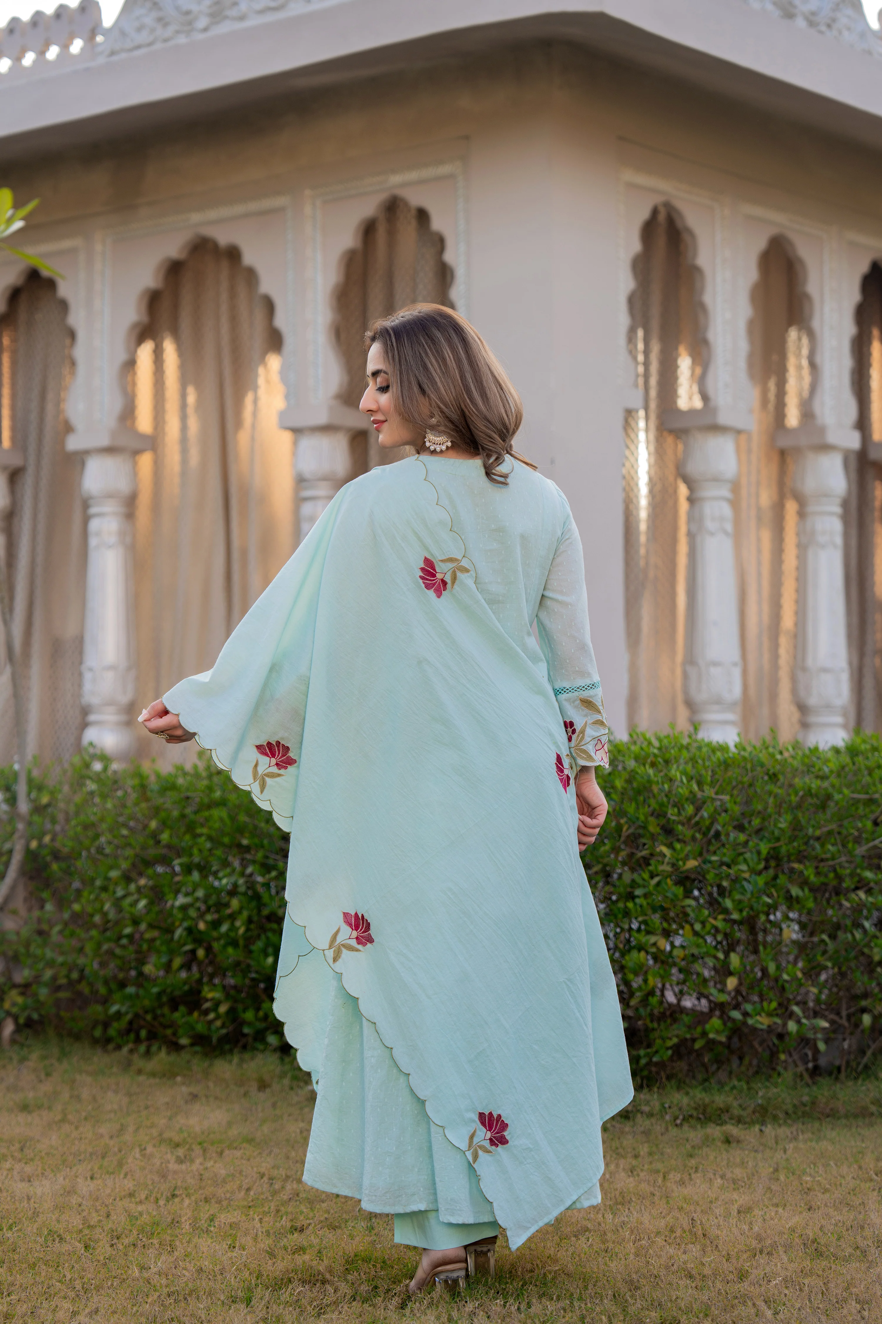 Azure Bloom Cotton Dobby Suit Set - Image 25