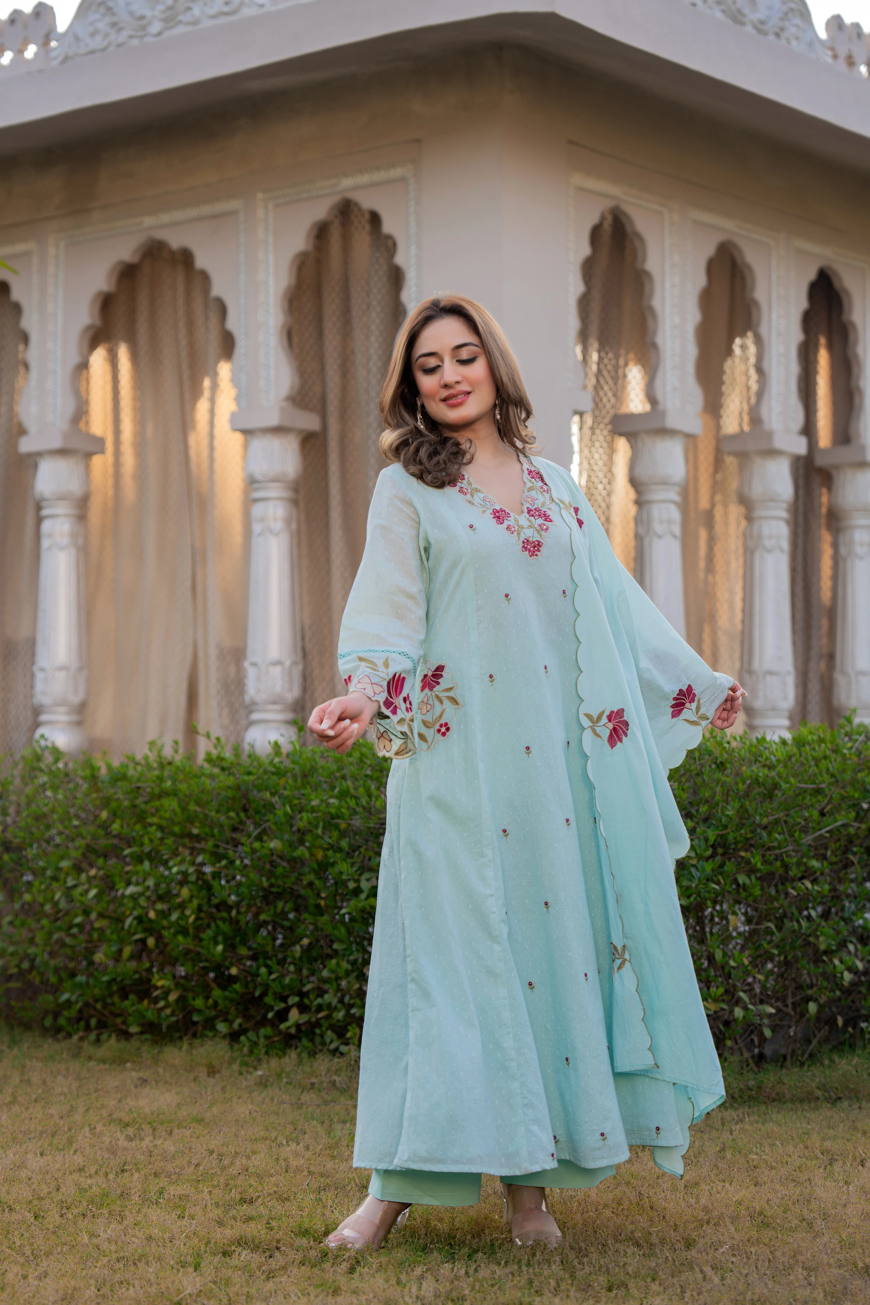 Azure Bloom Cotton Dobby Suit Set - Image 4