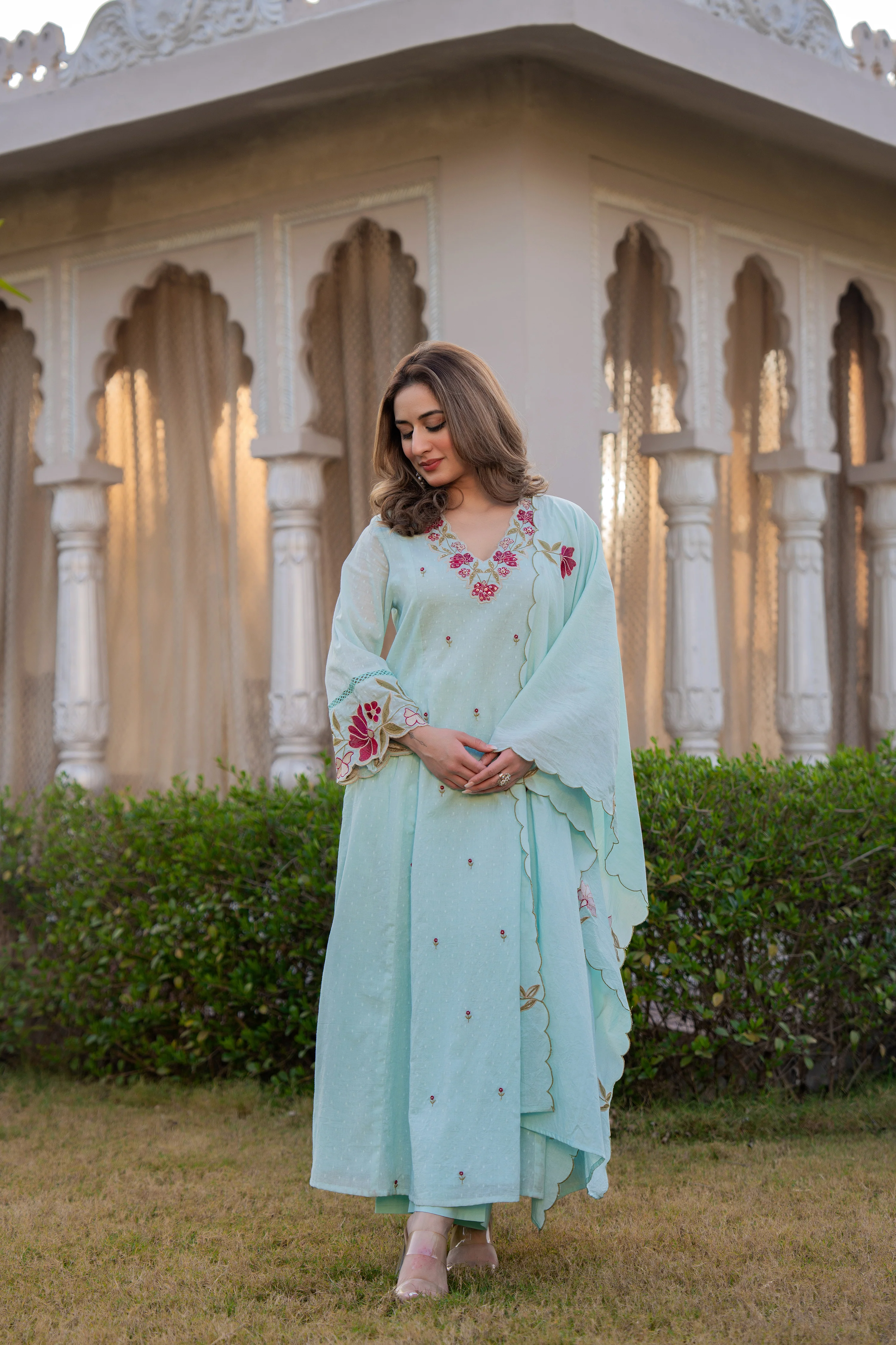 Azure Bloom Cotton Dobby Suit Set - Image 6