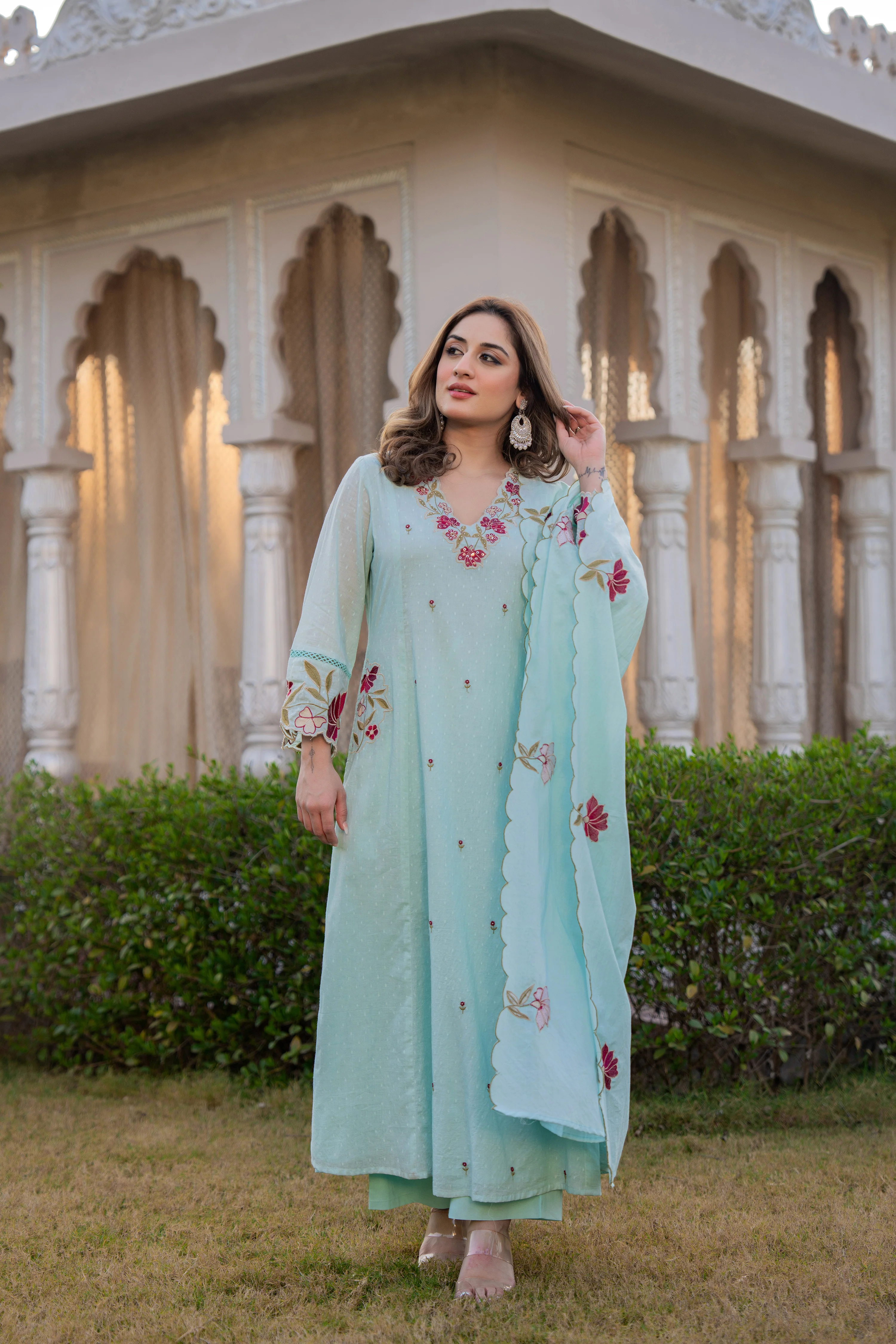 Azure Bloom Cotton Dobby Suit Set - Image 7