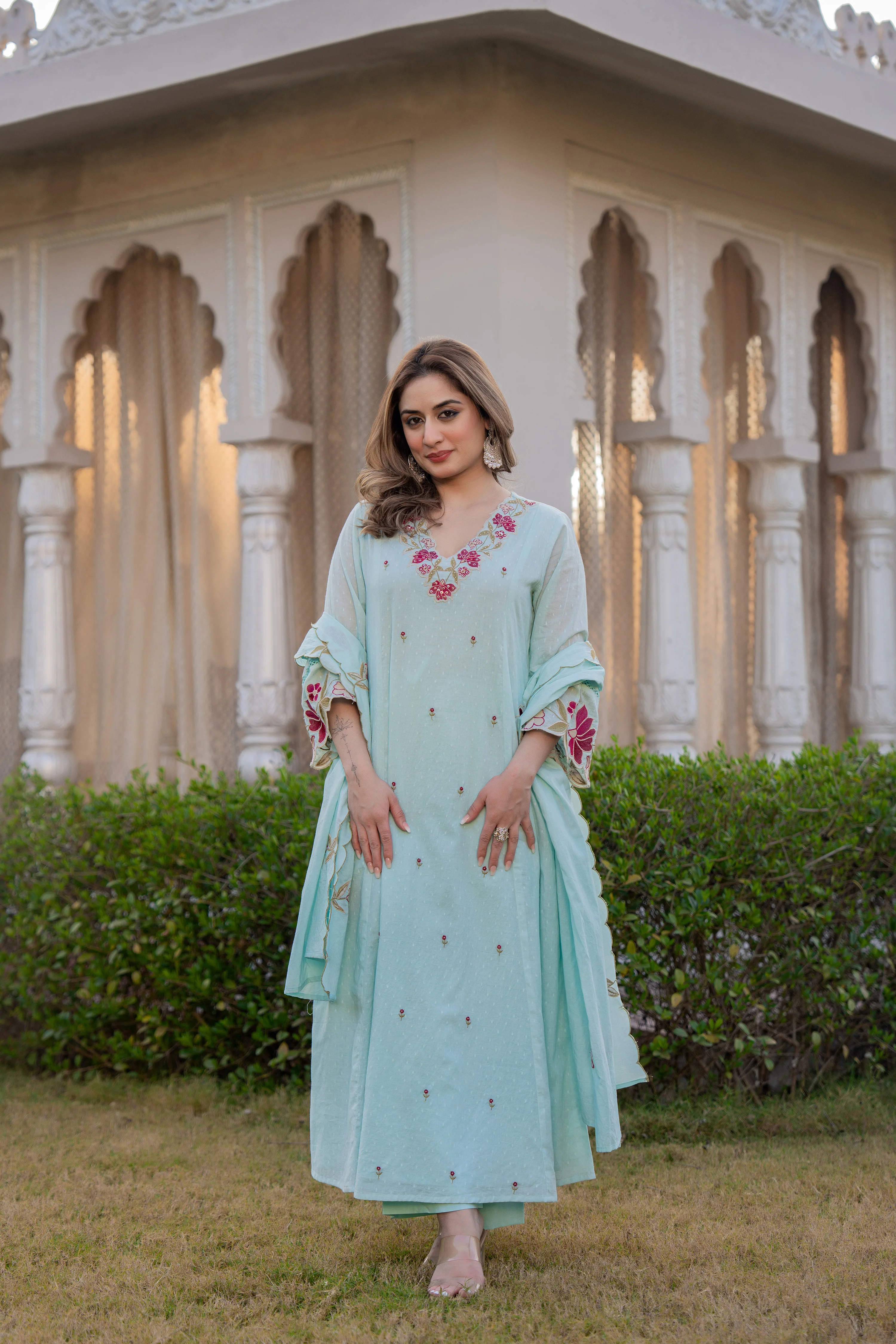 Azure Bloom Cotton Dobby Suit Set - Image 8