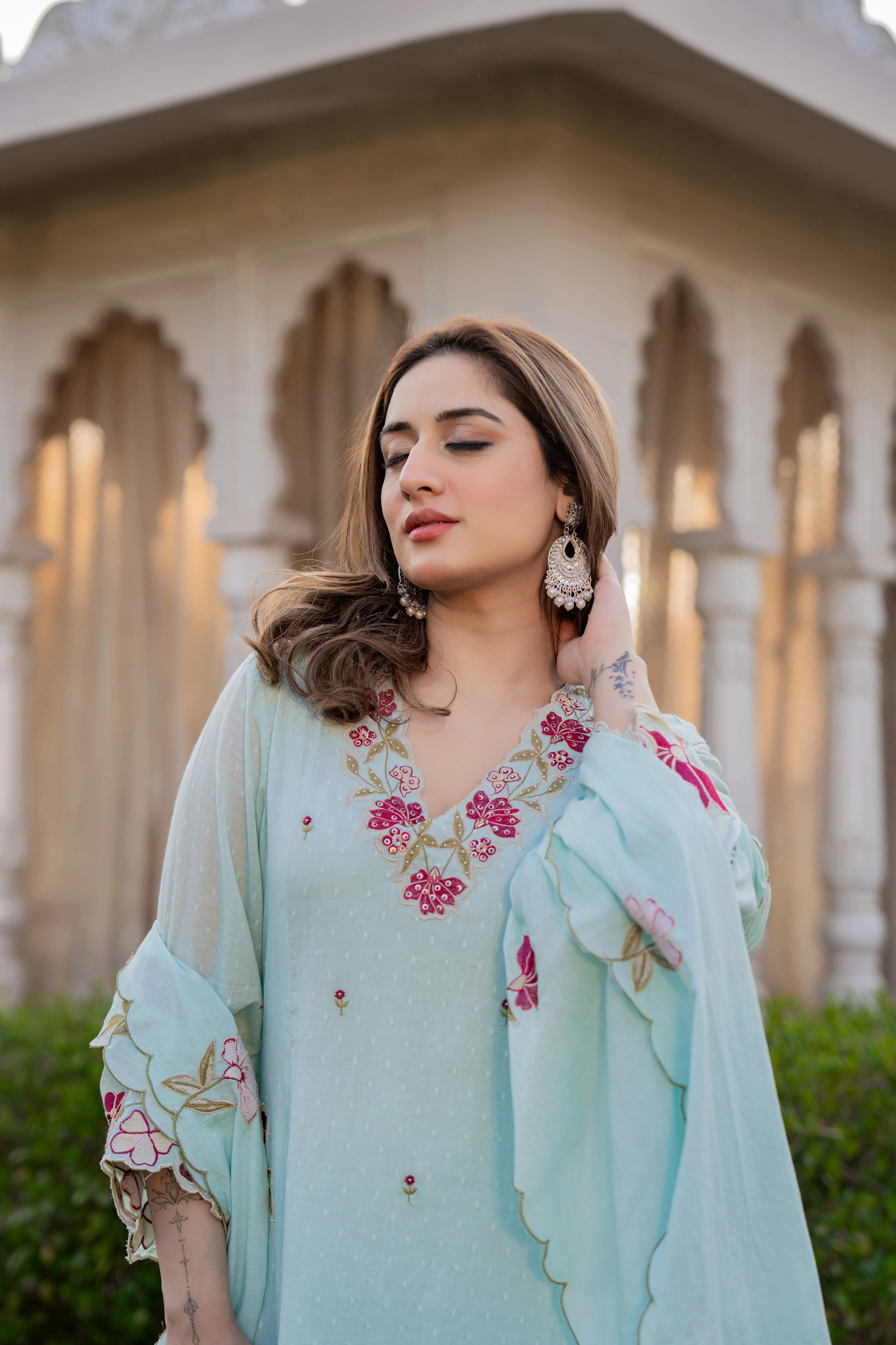 Azure Bloom Cotton Dobby Suit Set - Image 9