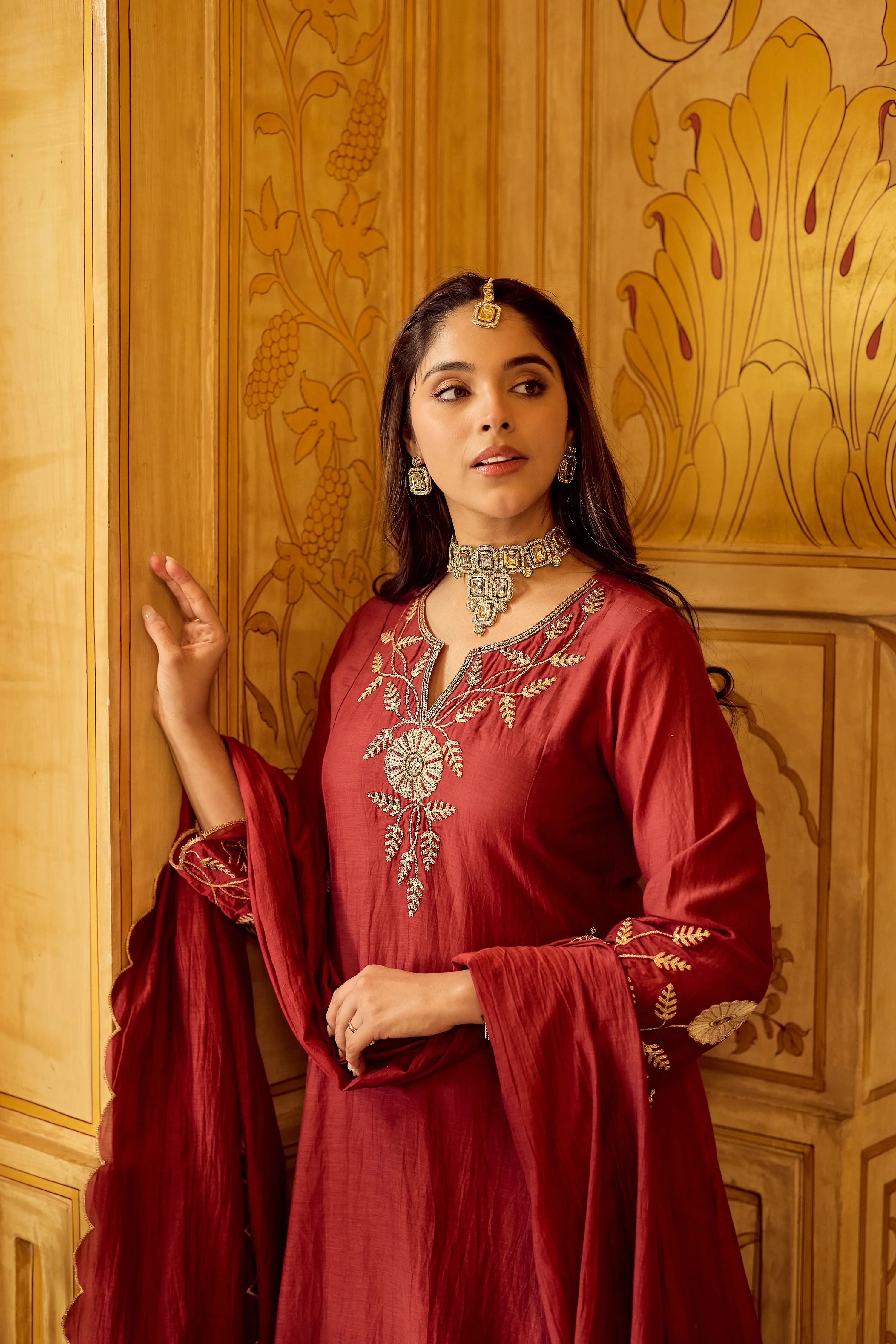 Royal Maroon Chanderi Set - Image 14