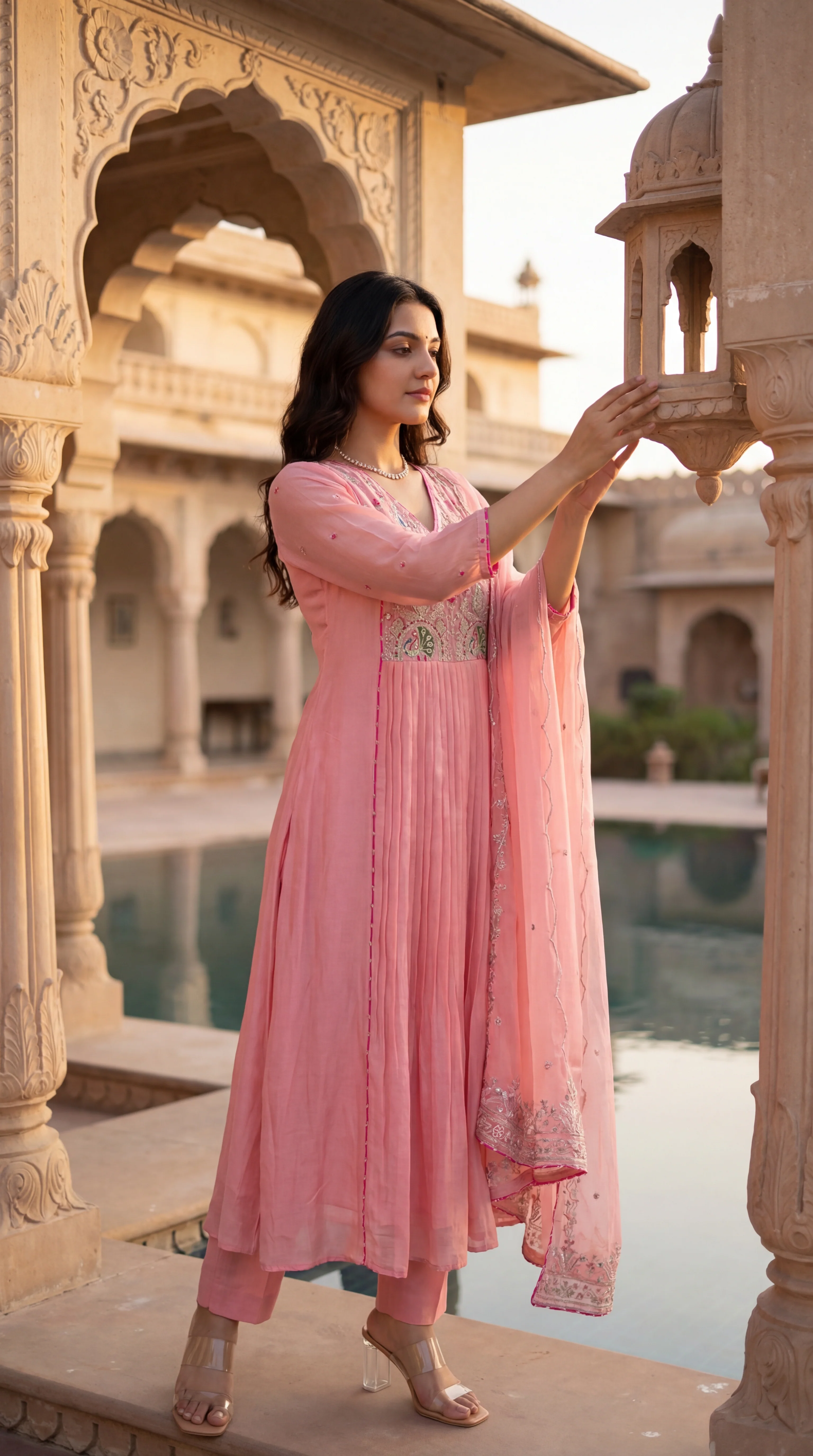 Pink Aura Ensemble Chanderi Suit Set - Image 2