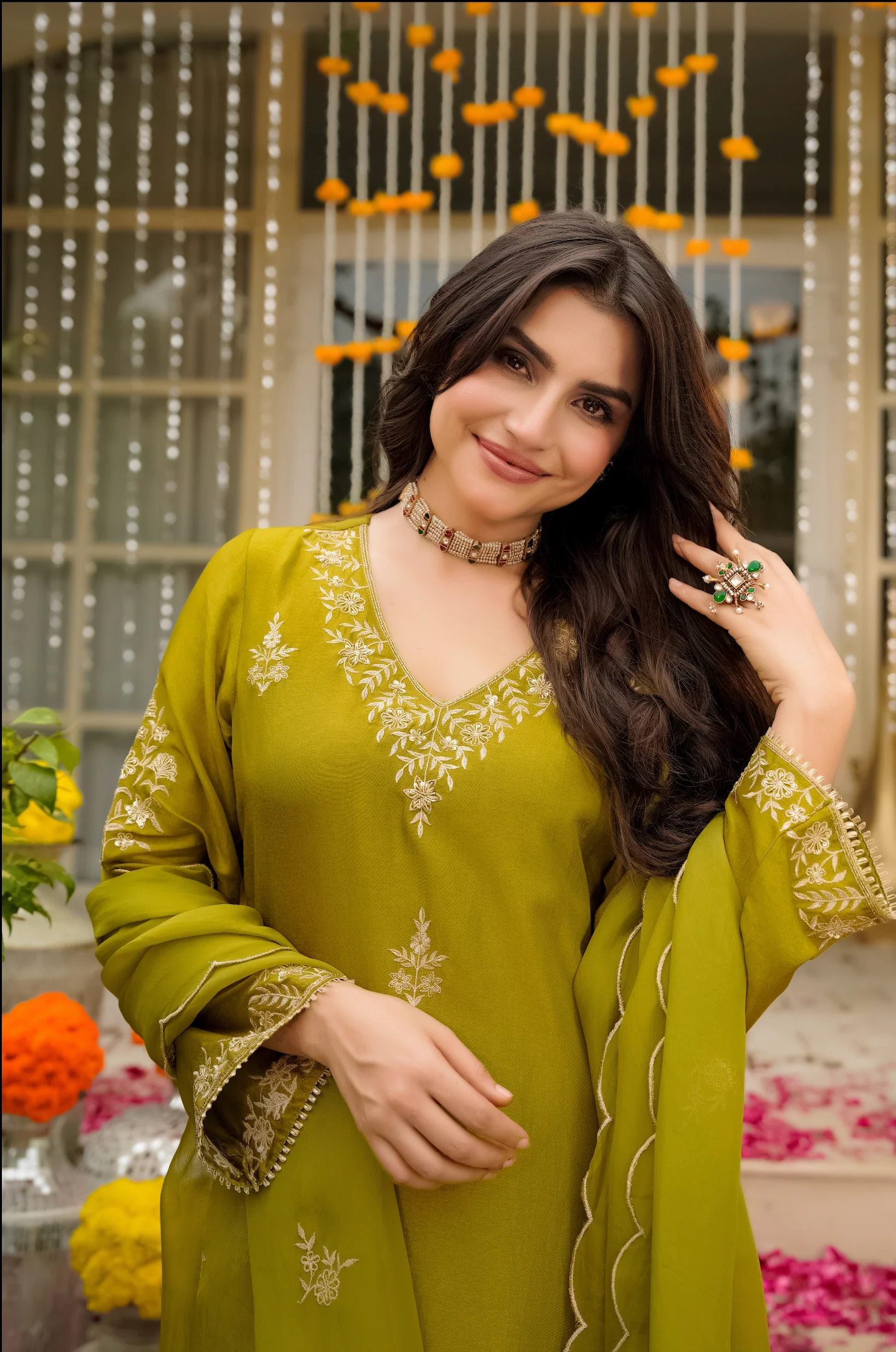 Olive Bloom Pure Russian Silk Suit Set - Image 12