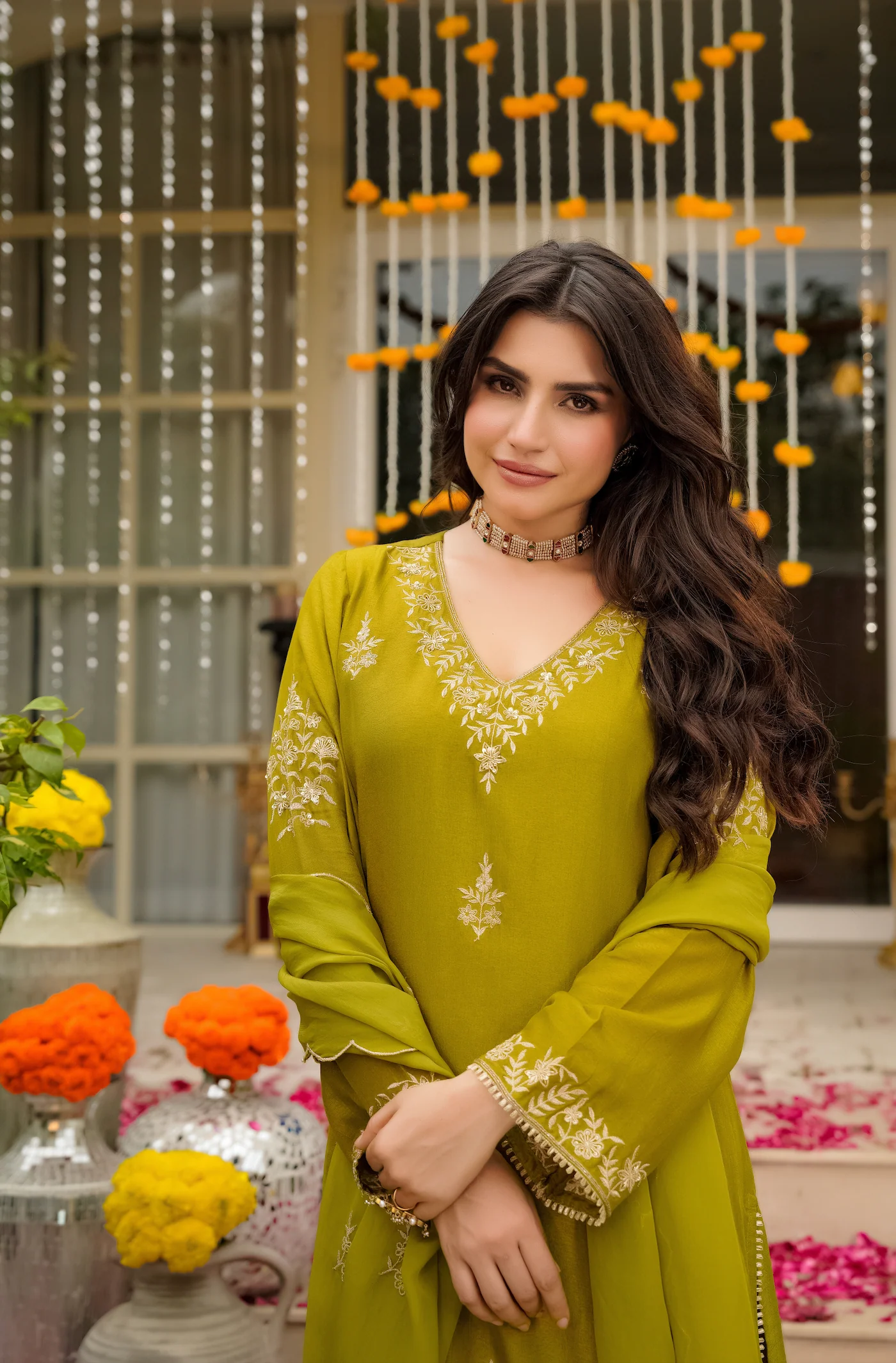 Olive Bloom Pure Russian Silk Suit Set - Image 13