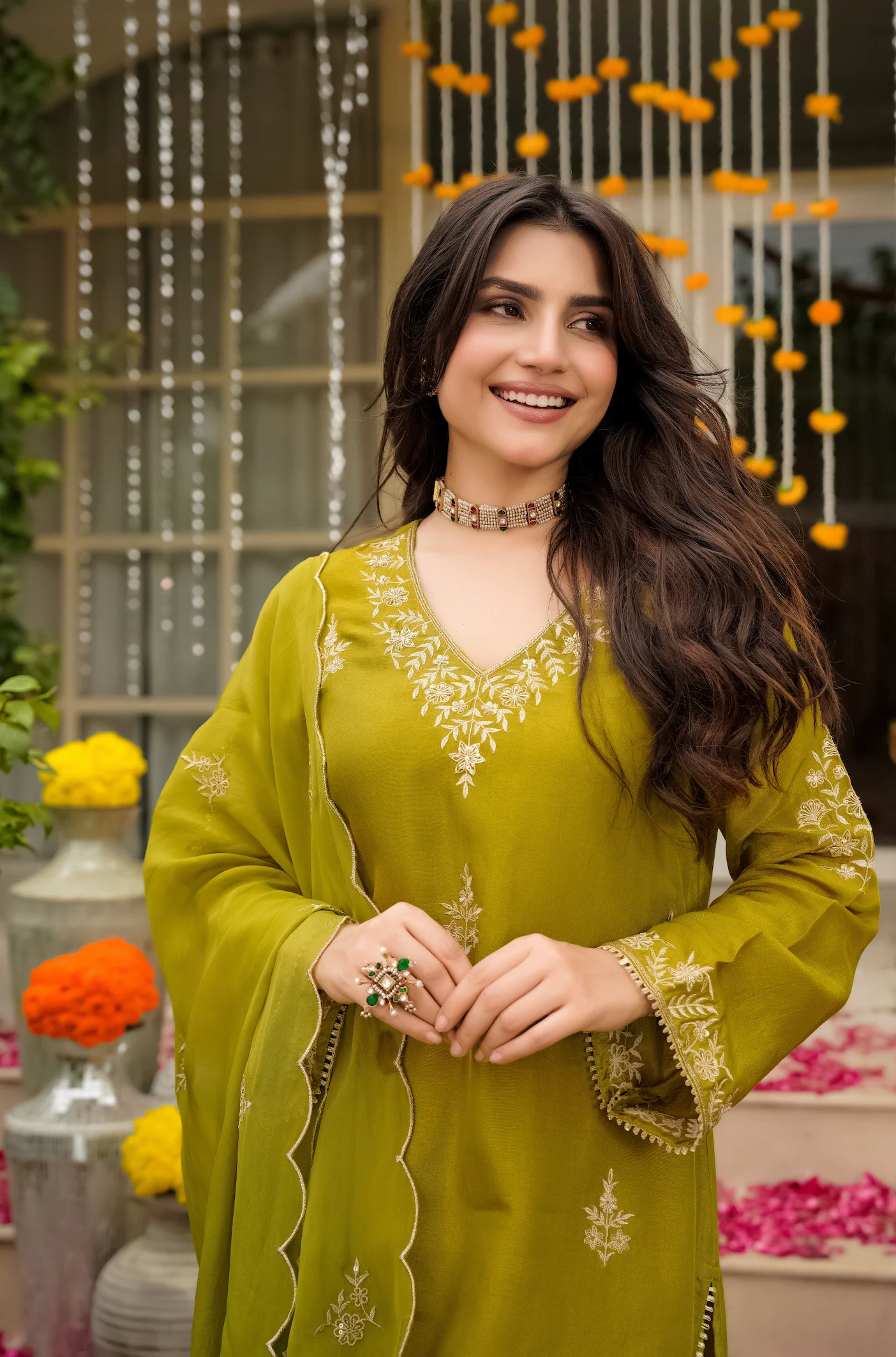 Olive Bloom Pure Russian Silk Suit Set - Image 14