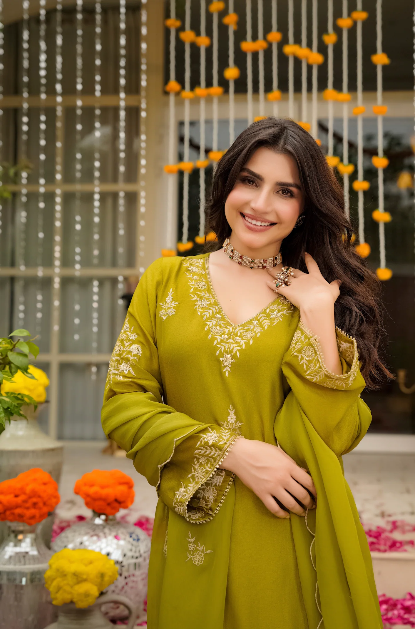 Olive Bloom Pure Russian Silk Suit Set - Image 15