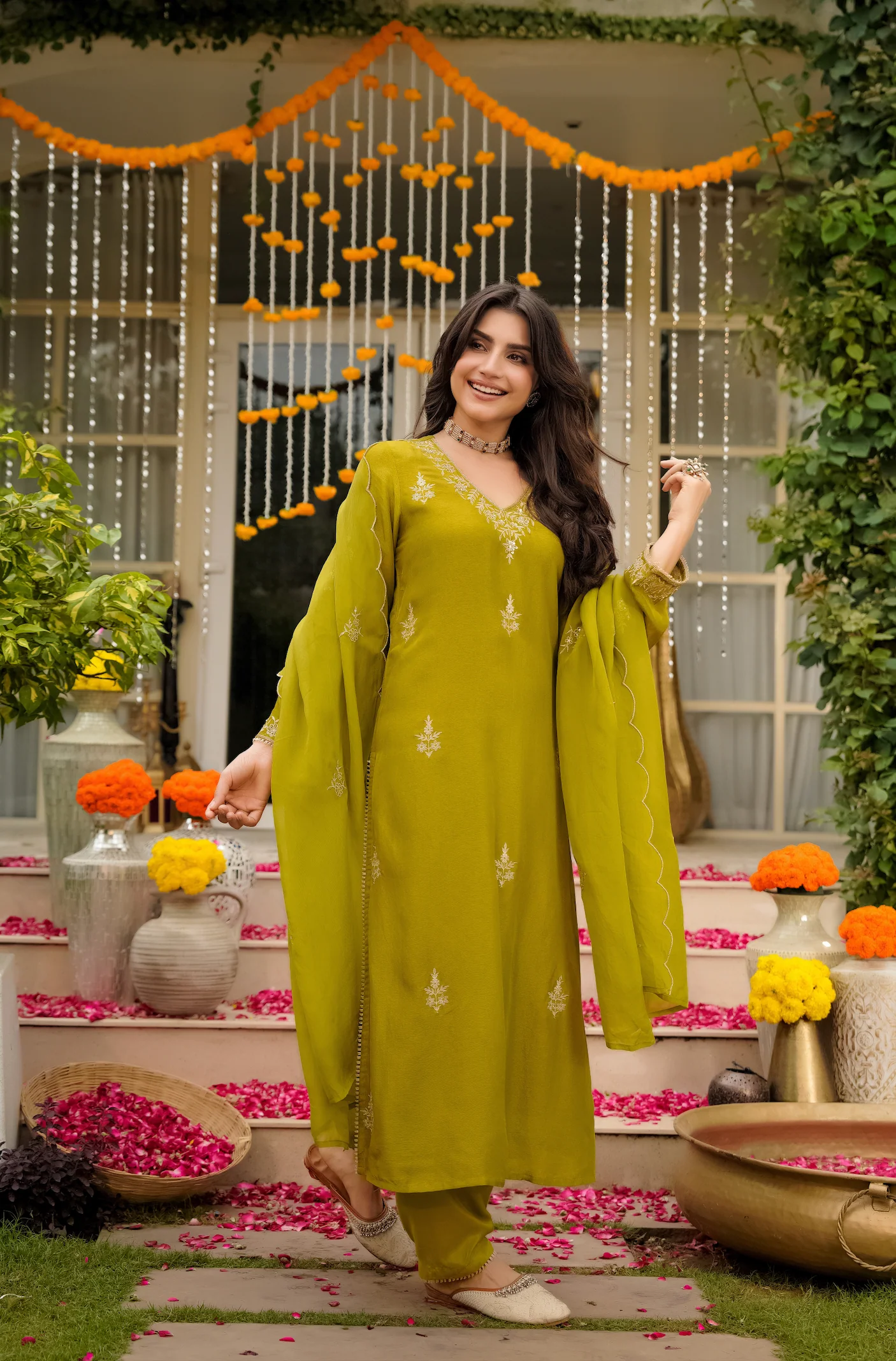 Olive Bloom Pure Russian Silk Suit Set - Image 16