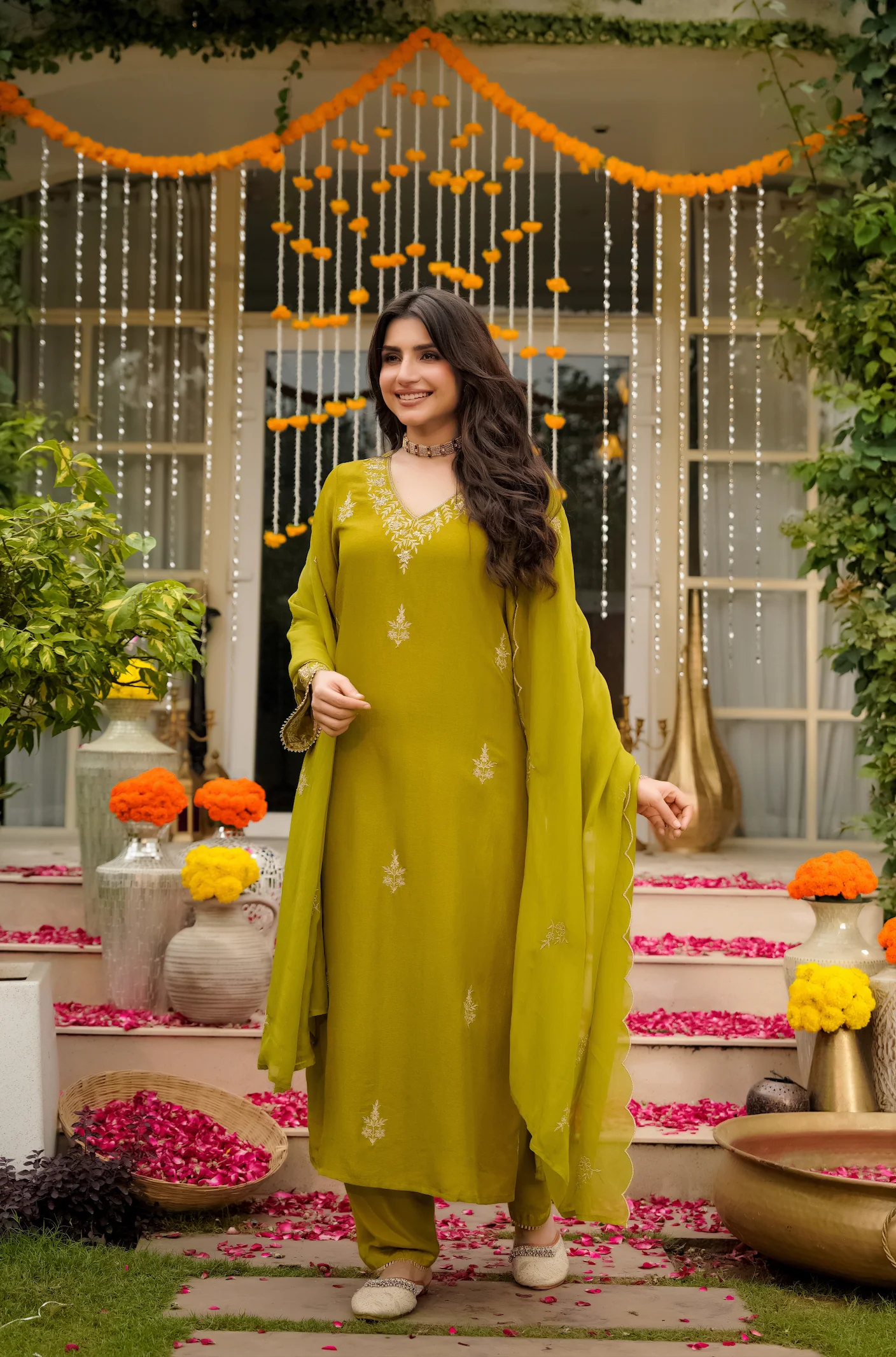 Olive Bloom Pure Russian Silk Suit Set - Image 3