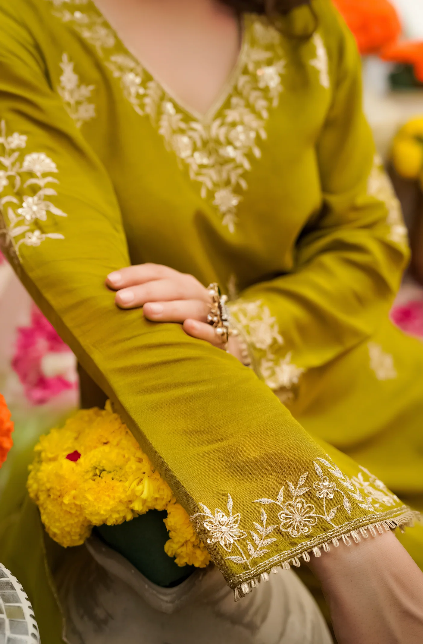 Olive Bloom Pure Russian Silk Suit Set - Image 6