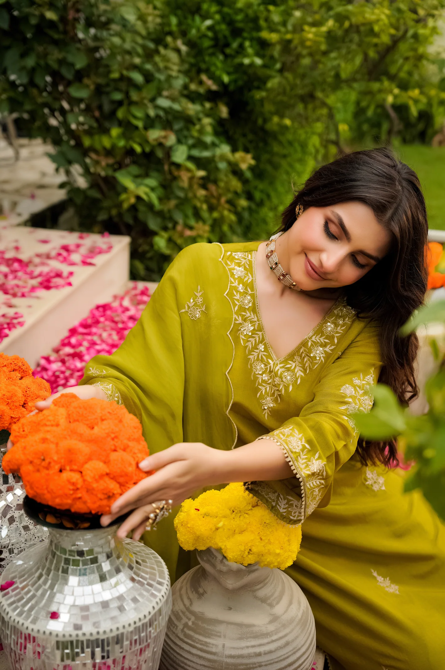 Olive Bloom Pure Russian Silk Suit Set - Image 8
