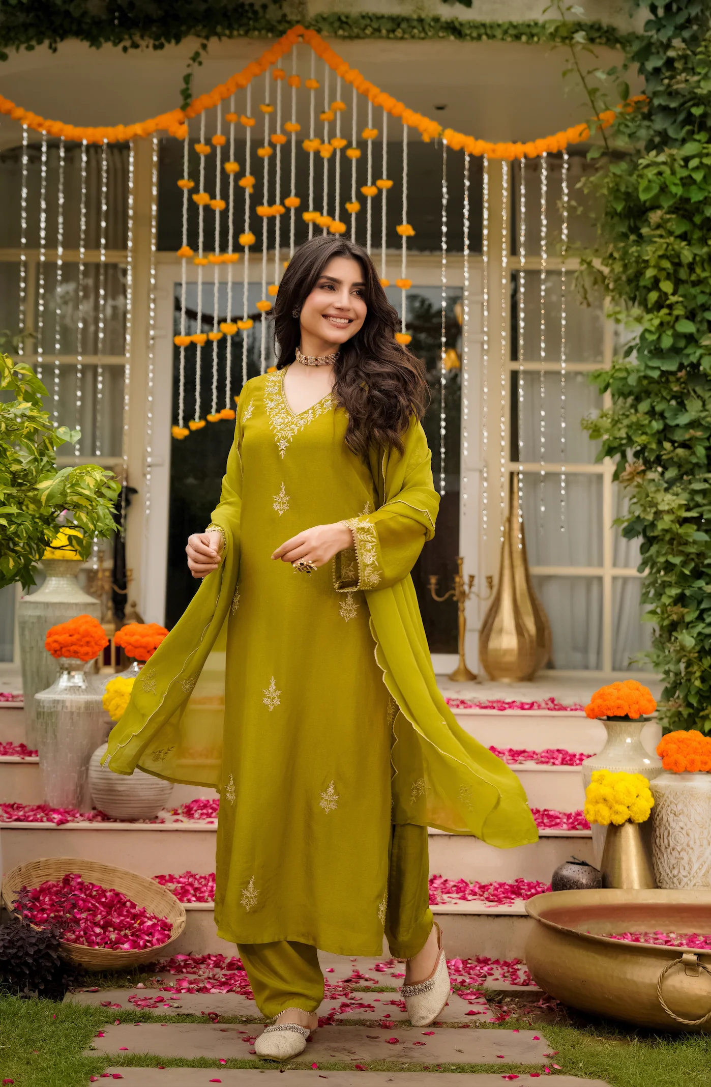 Olive Bloom Pure Russian Silk Suit Set - Image 9