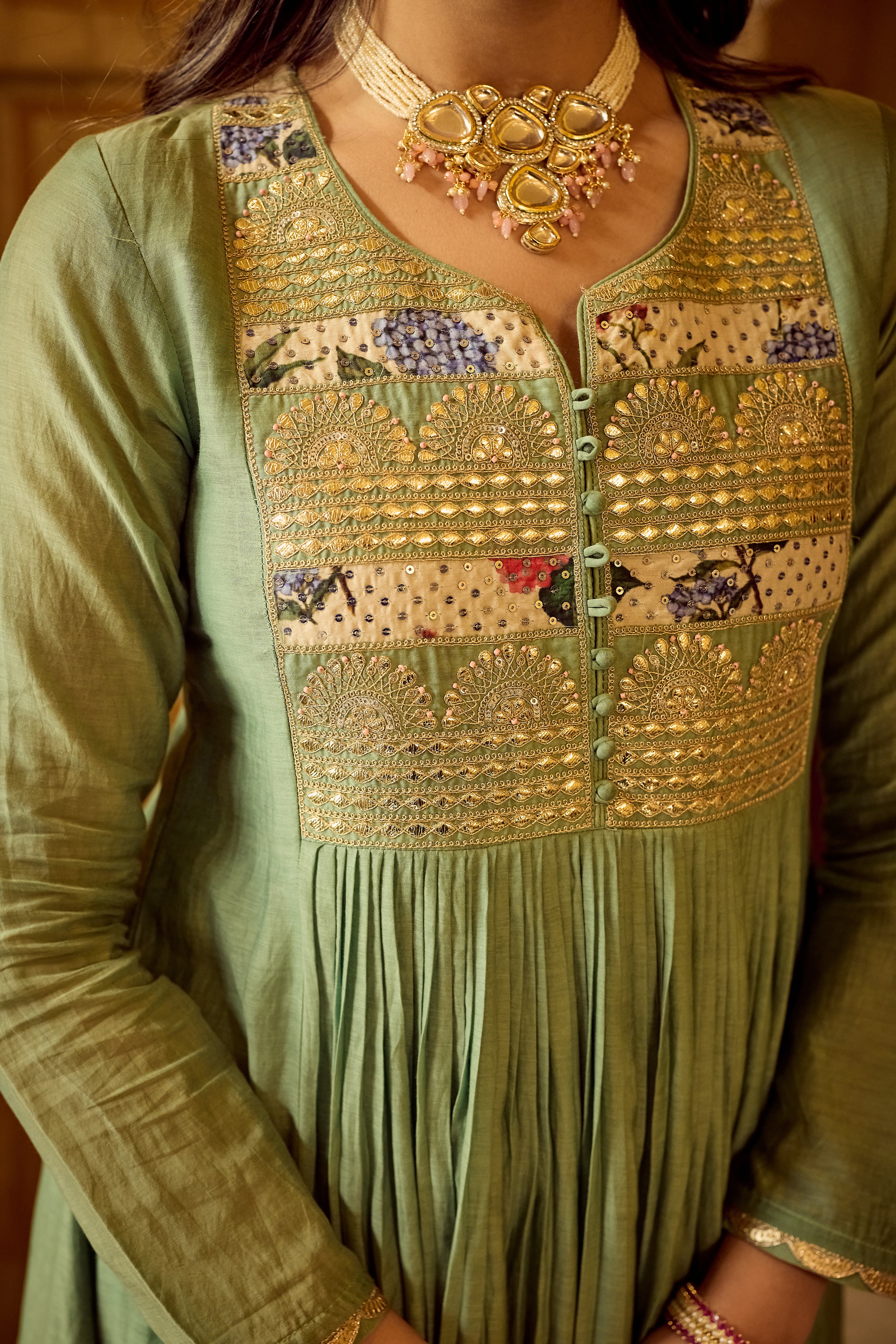 Pastel Green Chanderi Embroidered Suit Set - Image 15