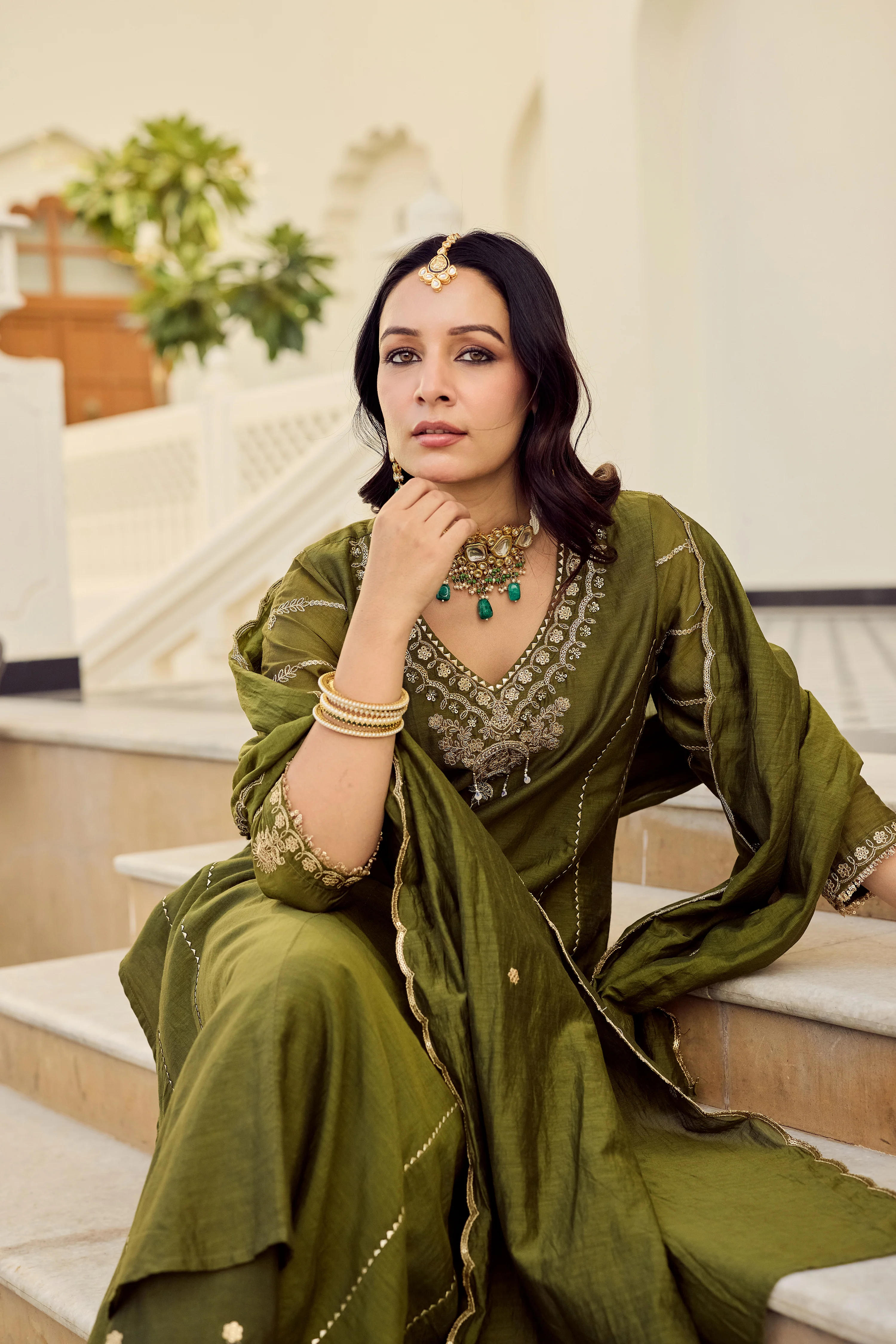 Mehndi Moss Embroidered Suit Set - Image 16