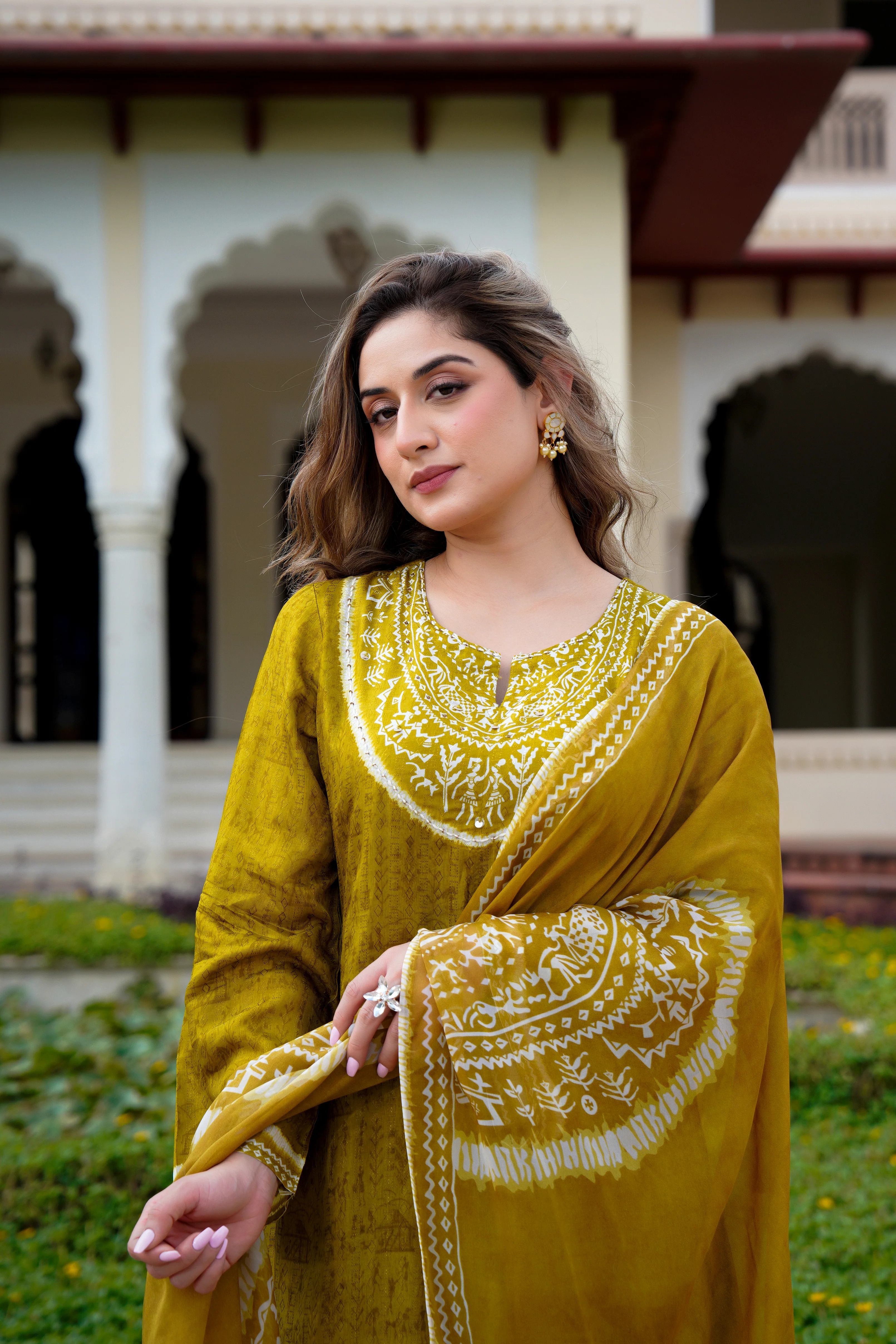 Olive Whisper Russian Silk Printed Suit Set - Image 2