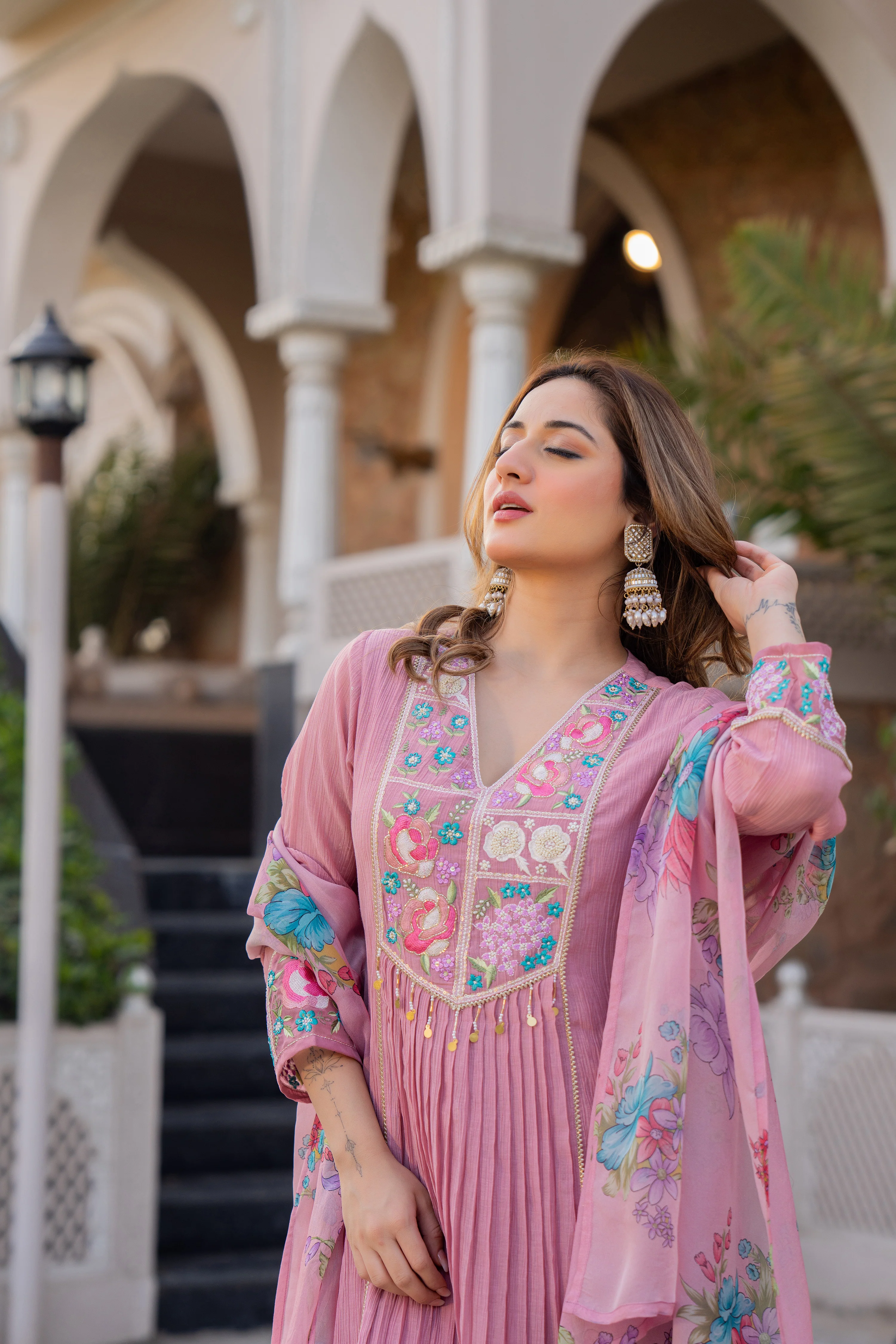 Rose Lilac Chanderi Embroidered Suit Set - Image 8