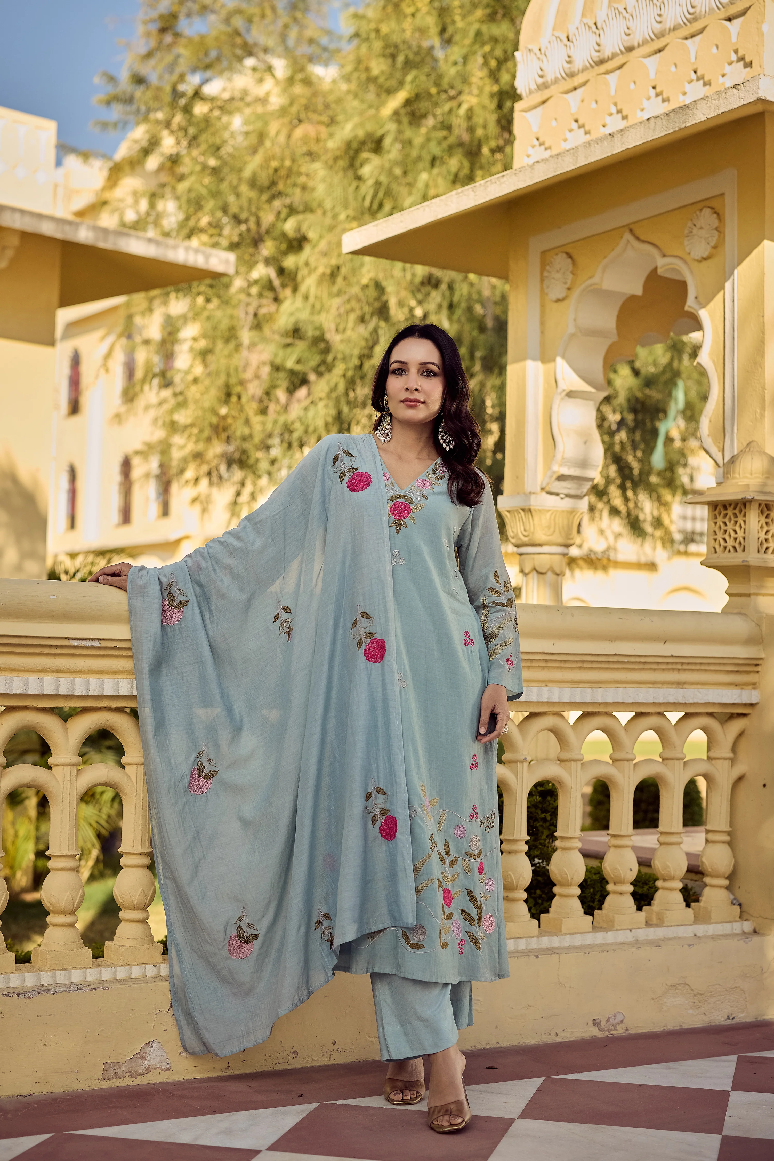 Ocean Mist Chanderi Suit Set - Image 2