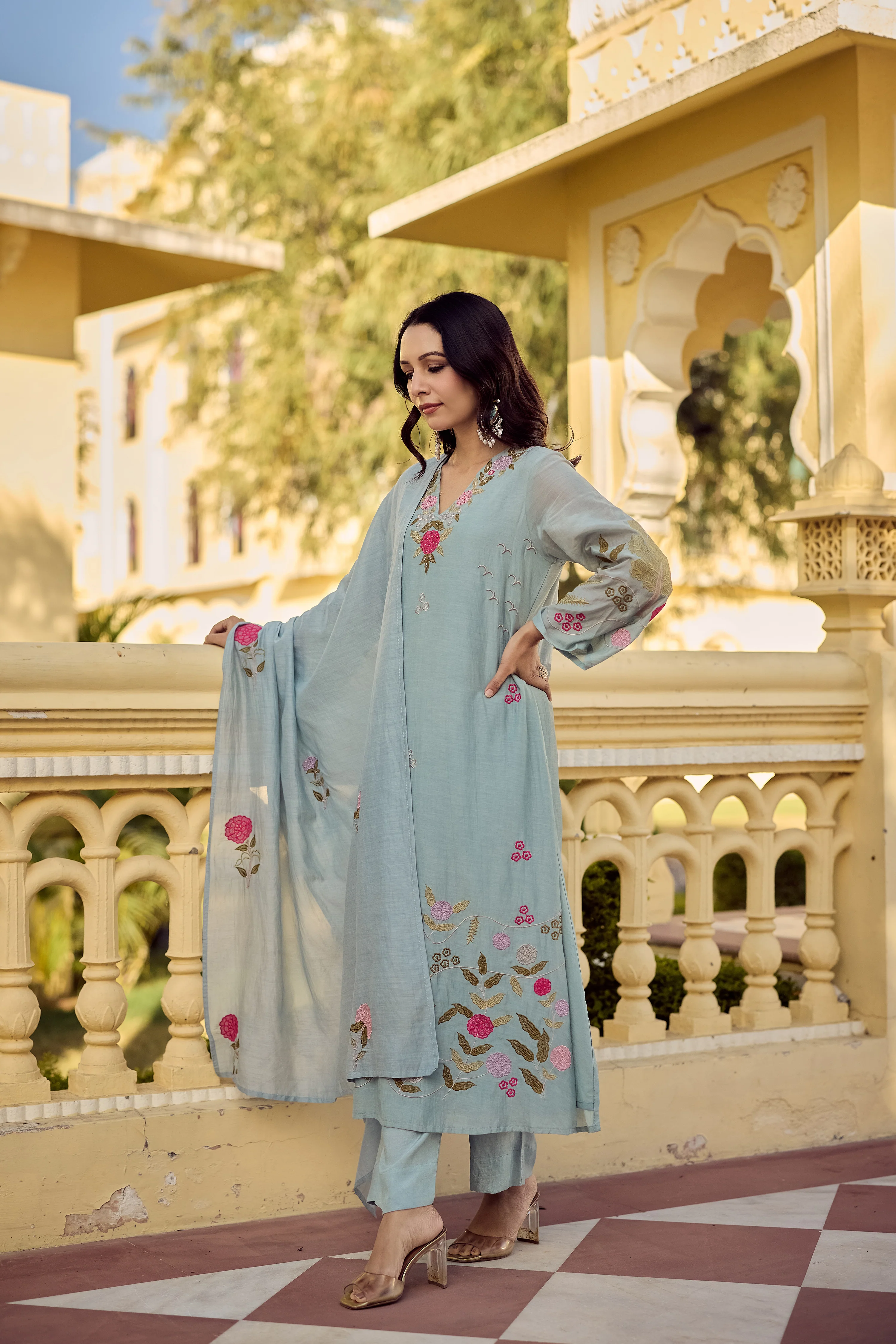 Ocean Mist Chanderi Suit Set - Image 6