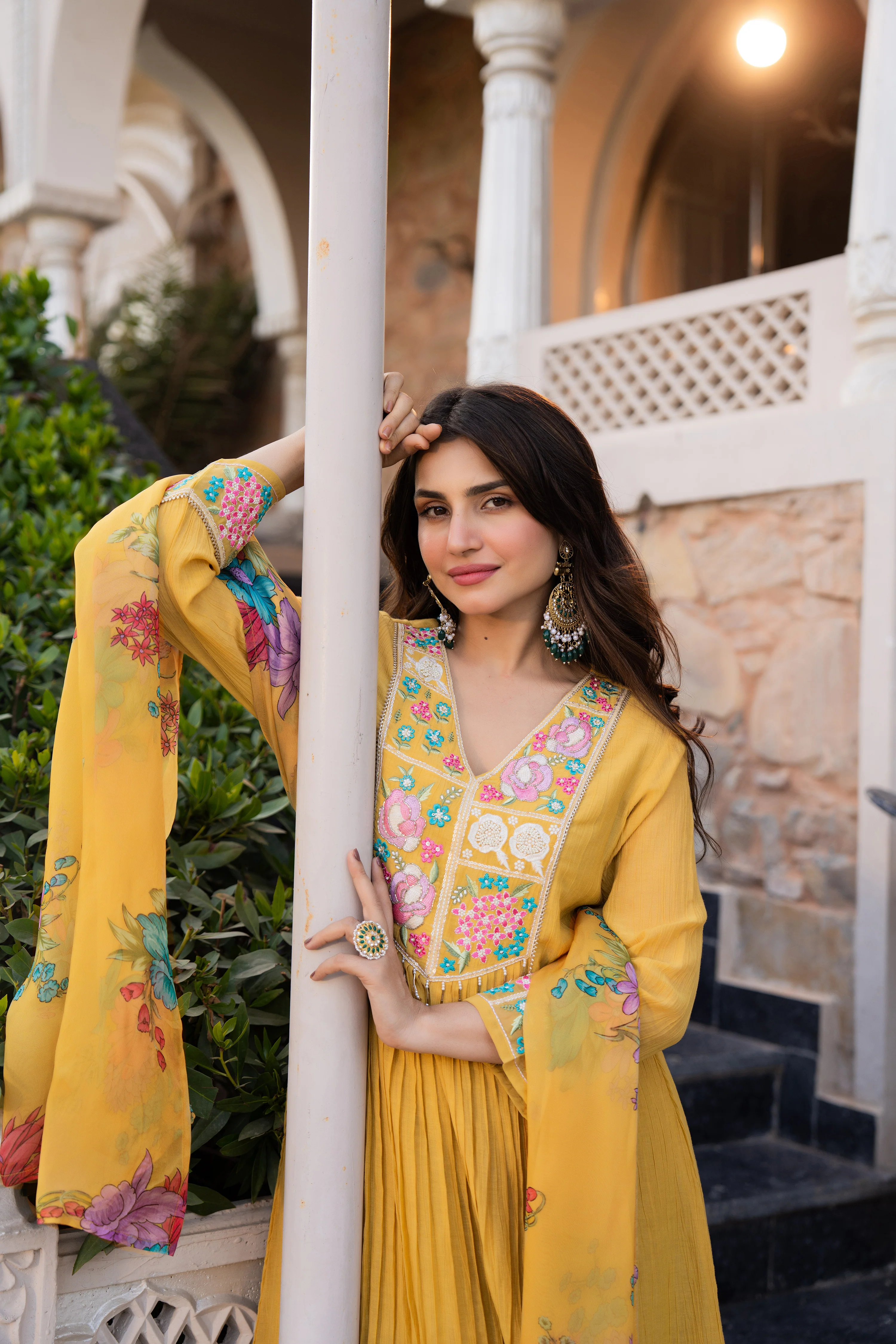 Mustard Yellow Chanderi Embroidered Suit Set - Image 15