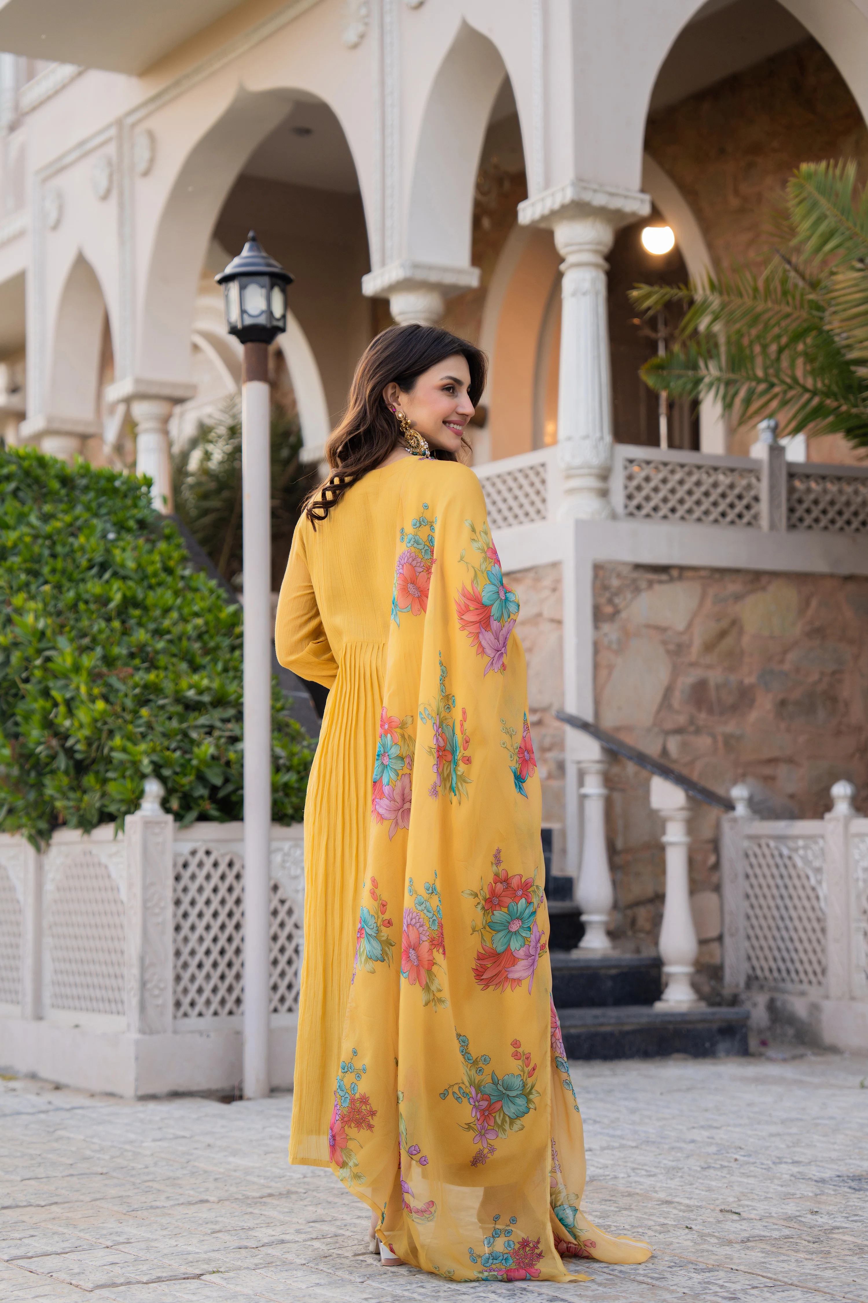 Mustard Yellow Chanderi Embroidered Suit Set - Image 5