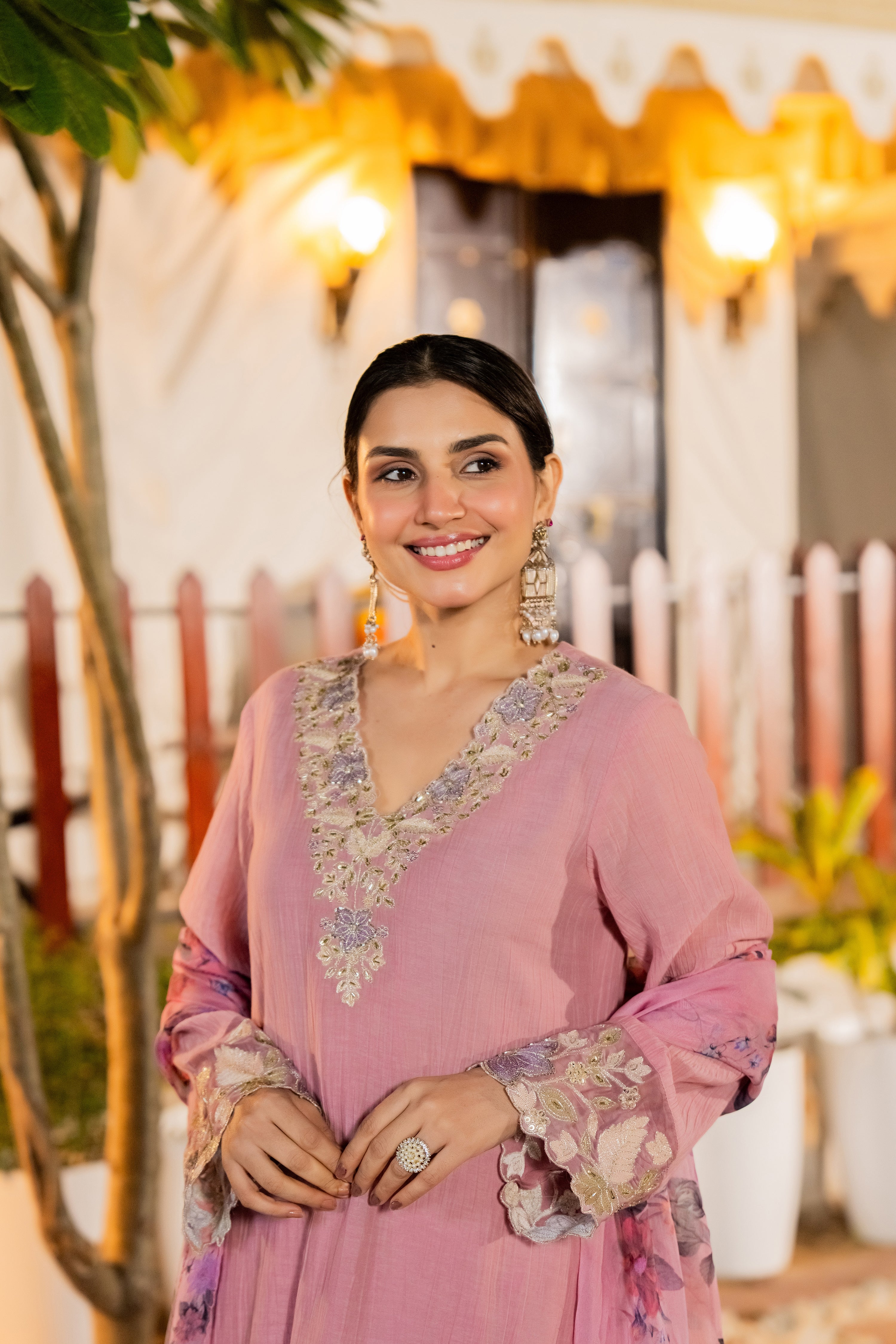 Blush Pink Chanderi Embroidered Suit Set - Image 10