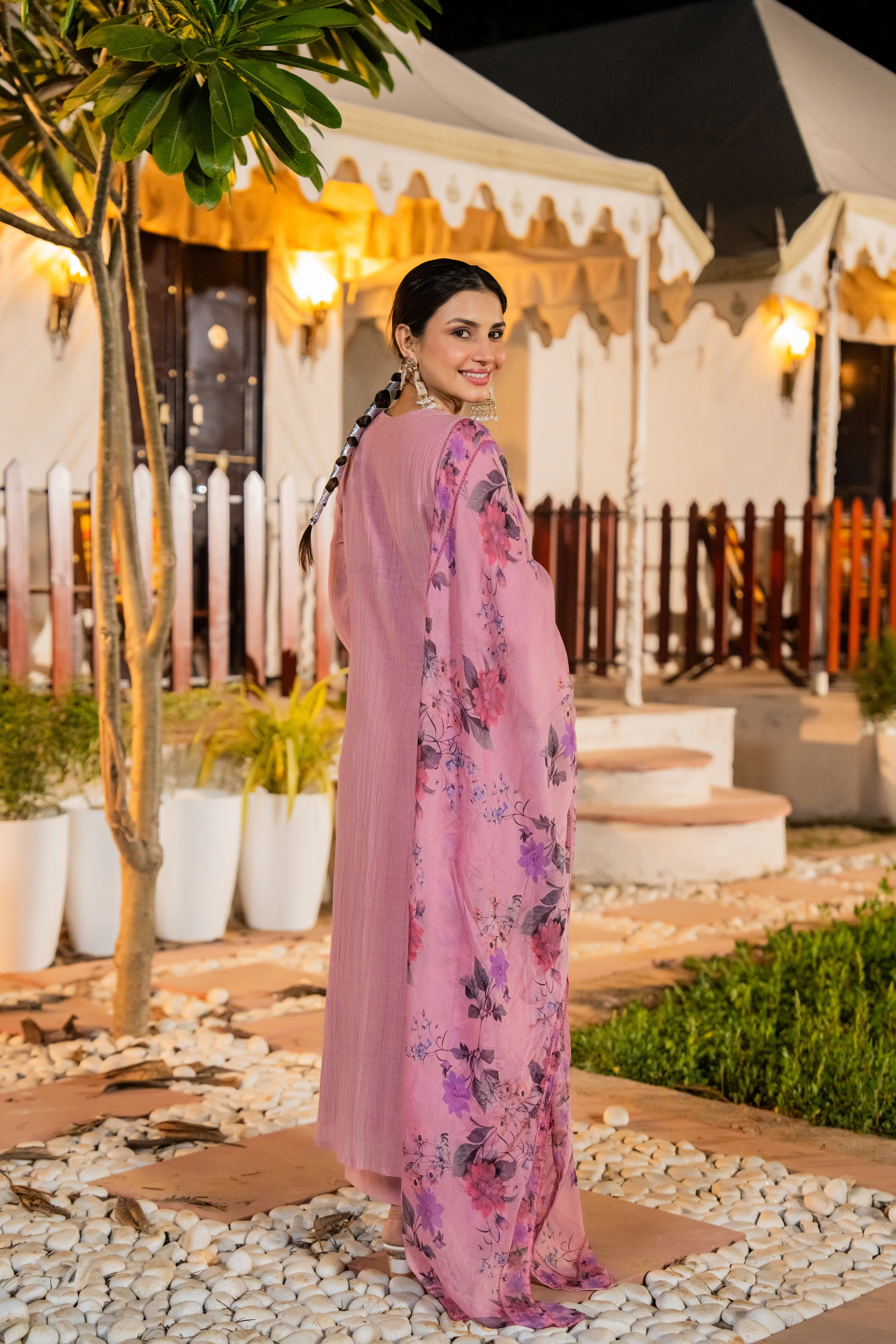 Blush Pink Chanderi Embroidered Suit Set - Image 11