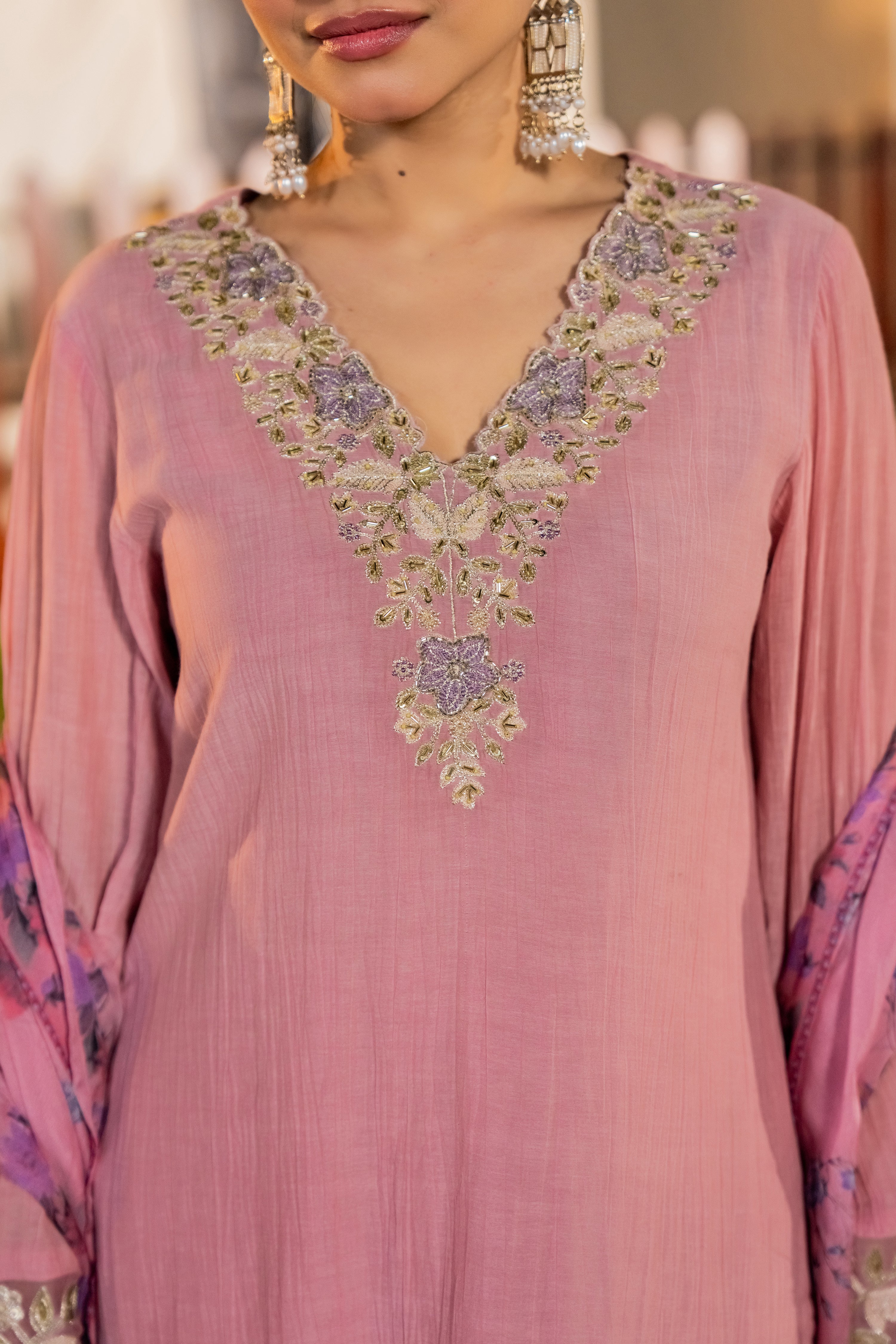 Blush Pink Chanderi Embroidered Suit Set - Image 12