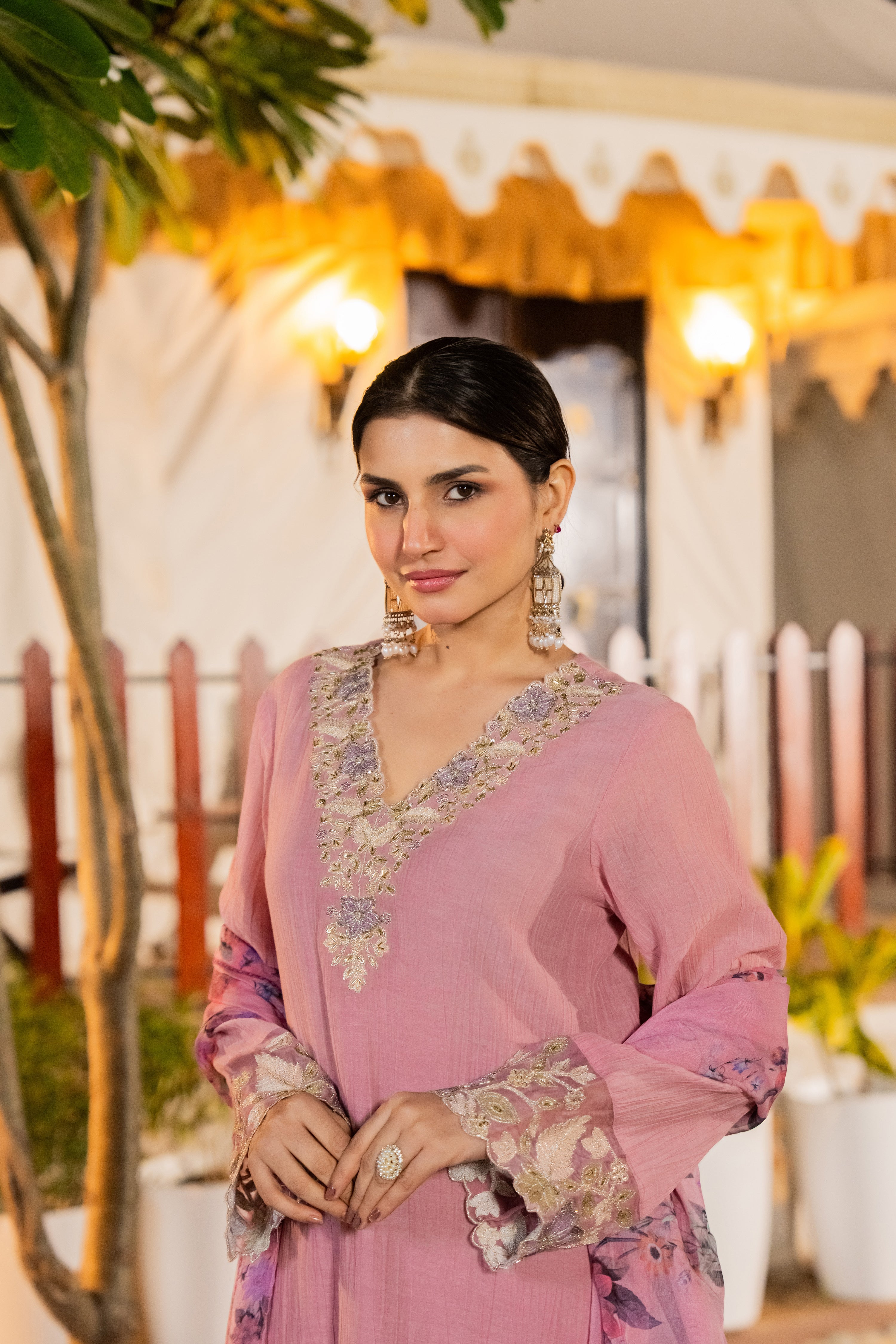 Blush Pink Chanderi Embroidered Suit Set - Image 8