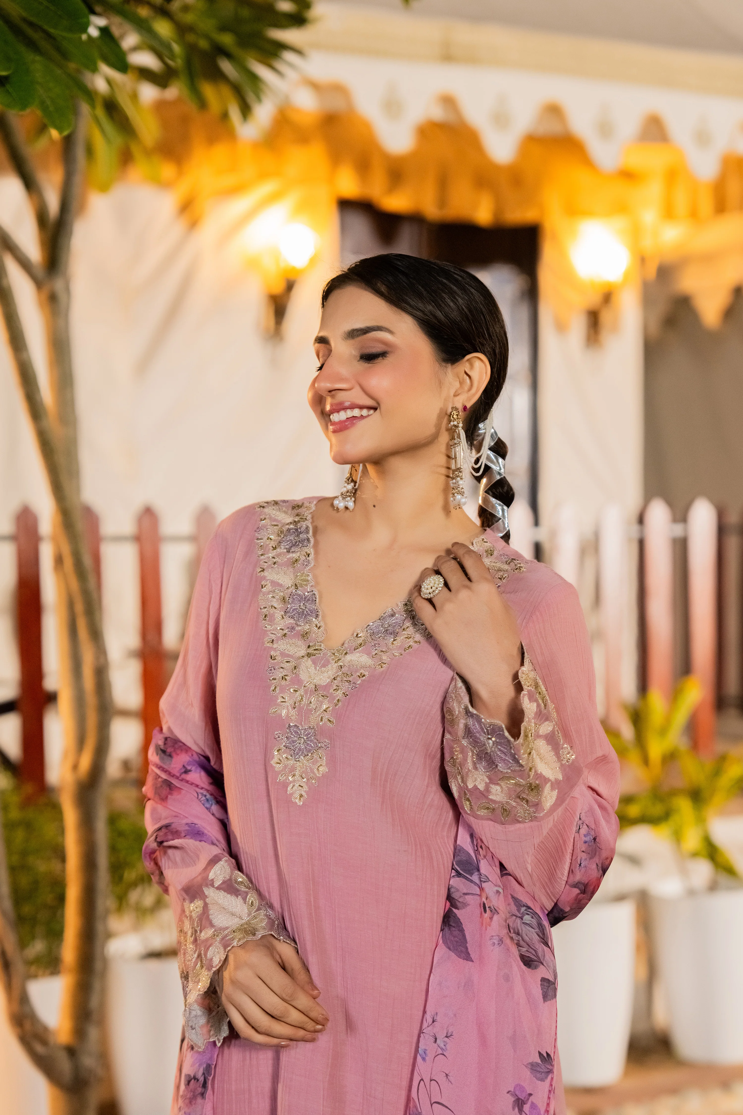 Blush Pink Chanderi Embroidered Suit Set - Image 9