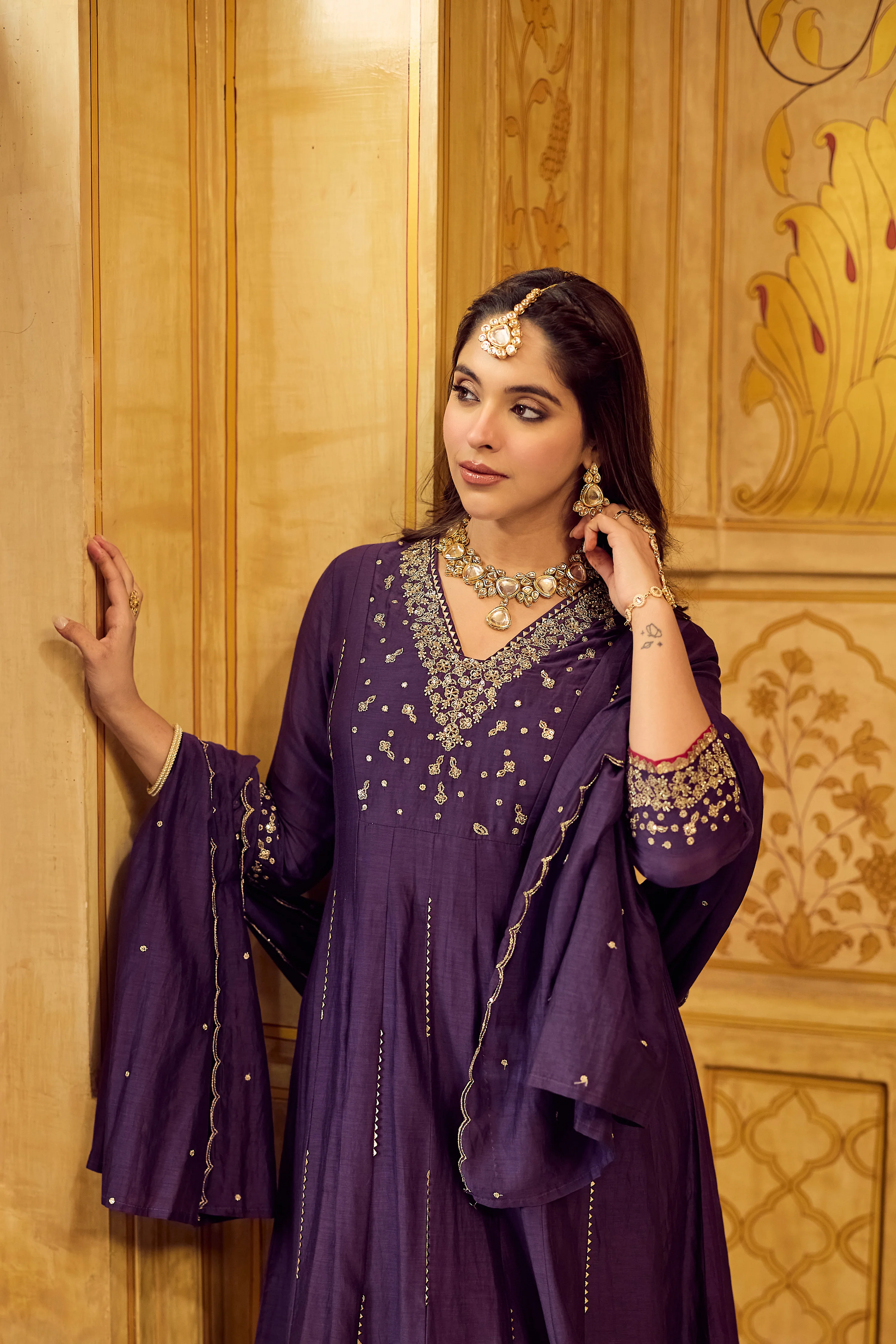 Regal Berry Mul Chanderi Suit Set - Image 12