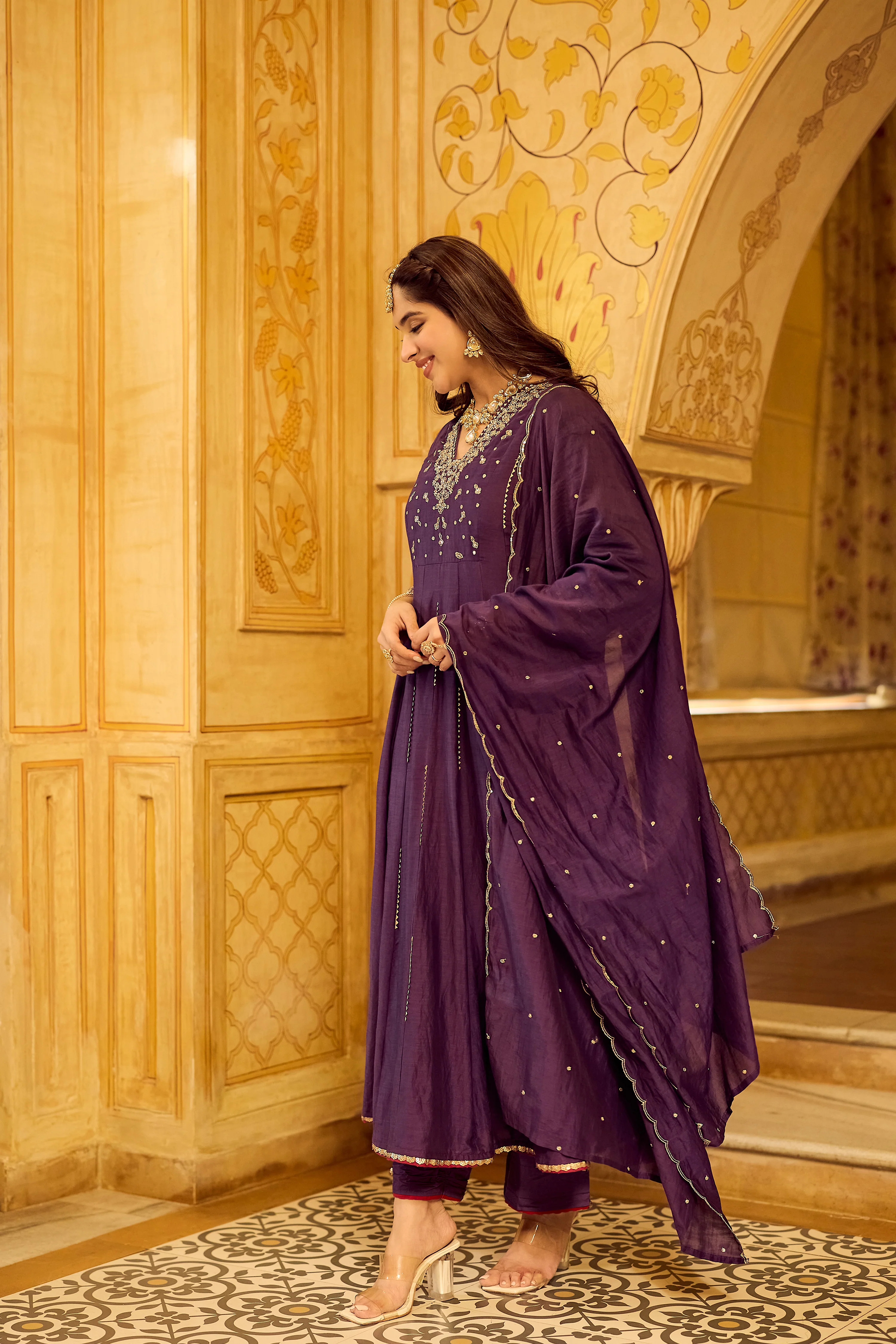 Regal Berry Mul Chanderi Suit Set - Image 14