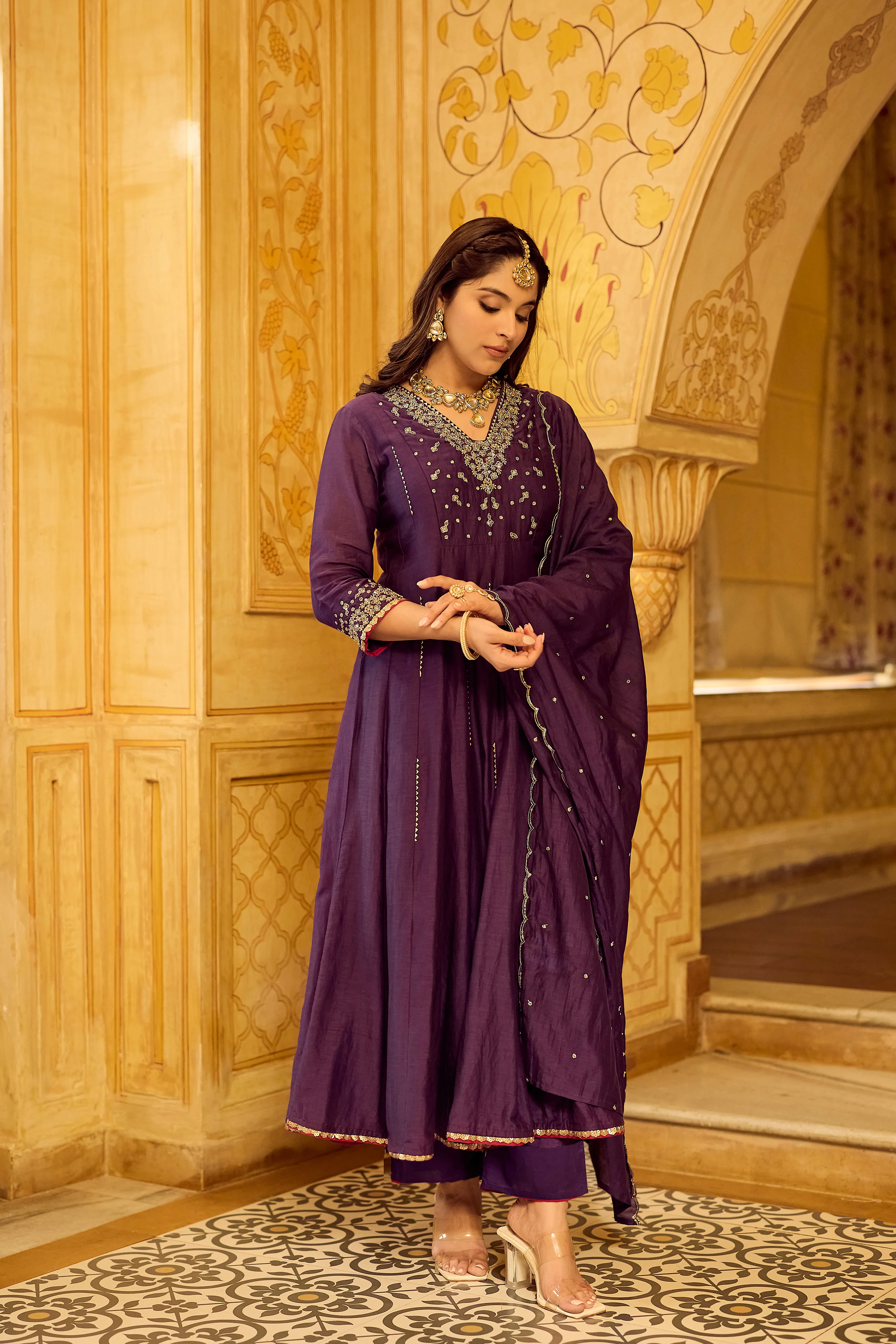 Regal Berry Mul Chanderi Suit Set - Image 15
