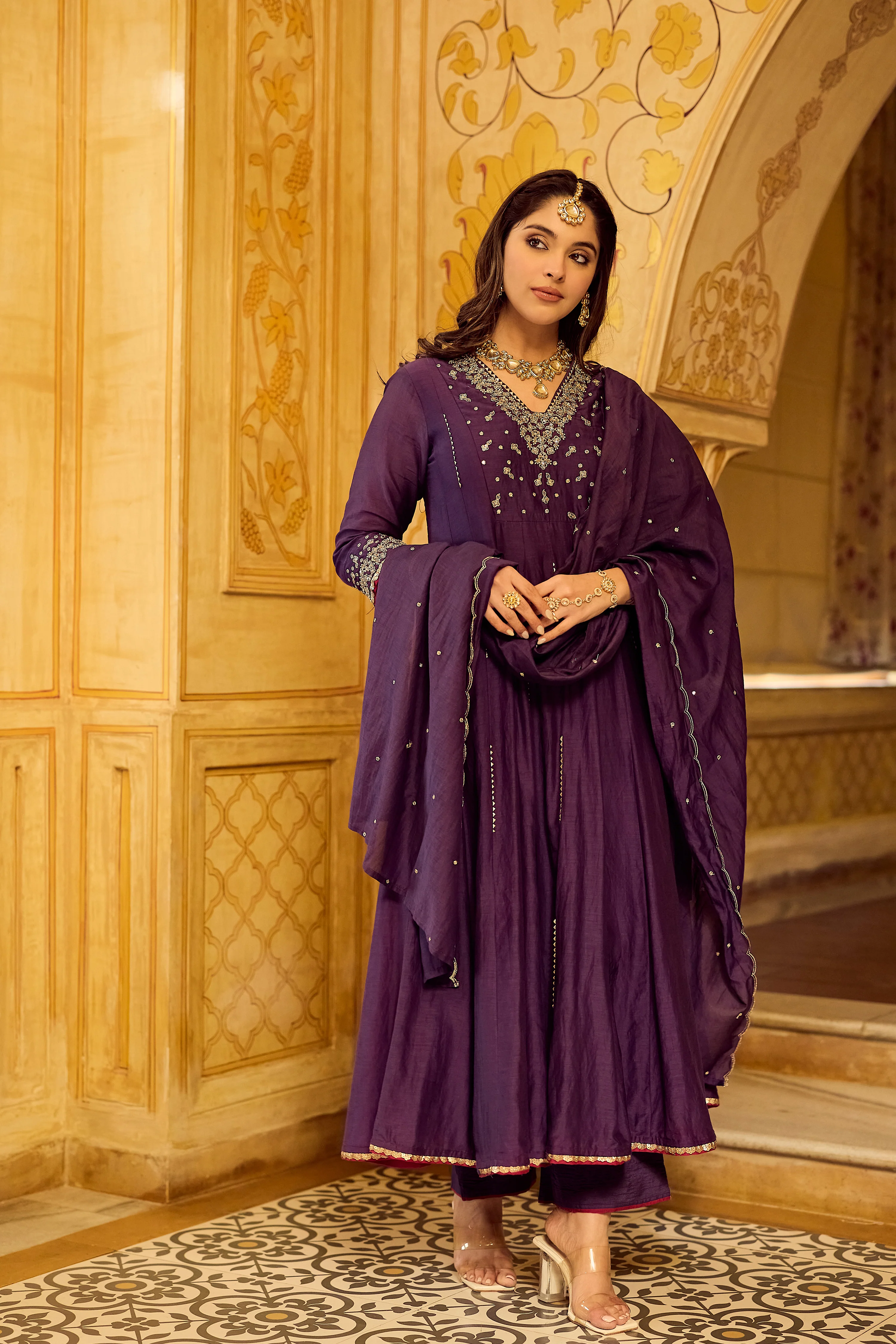 Regal Berry Mul Chanderi Suit Set - Image 16