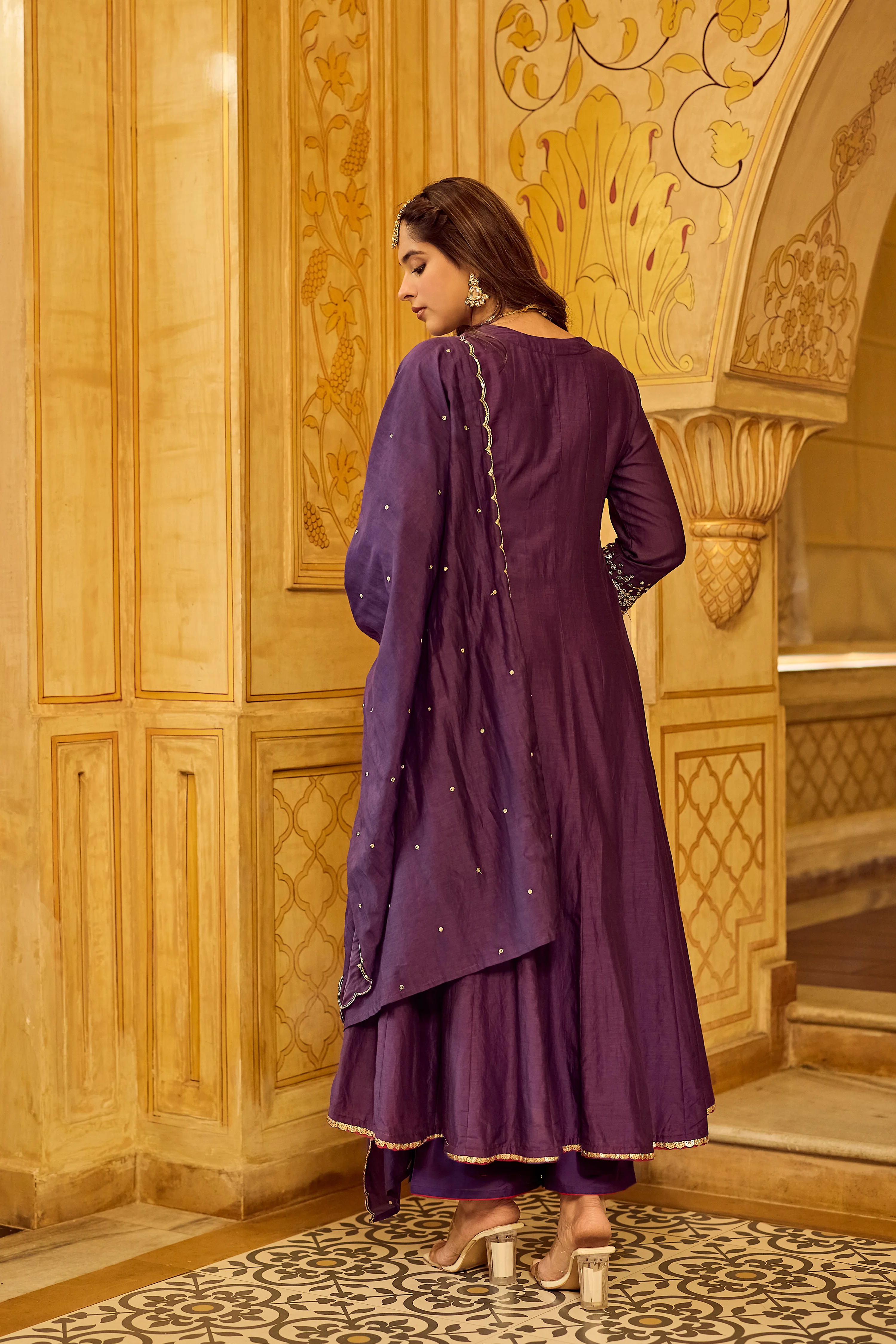 Regal Berry Mul Chanderi Suit Set - Image 17